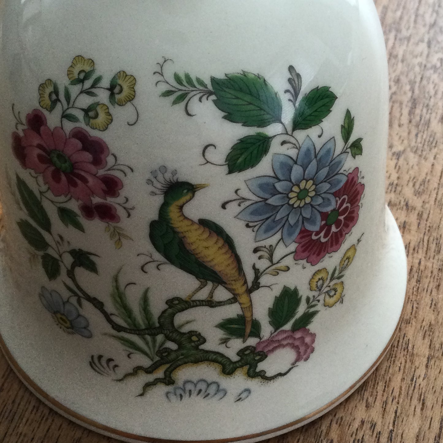 Vintage Sadler England China Bell. Bird / pheasant / peahen design with flowers and gold trim.