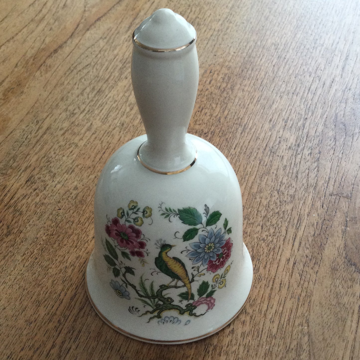 Vintage Sadler England China Bell. Bird / pheasant / peahen design with flowers and gold trim.