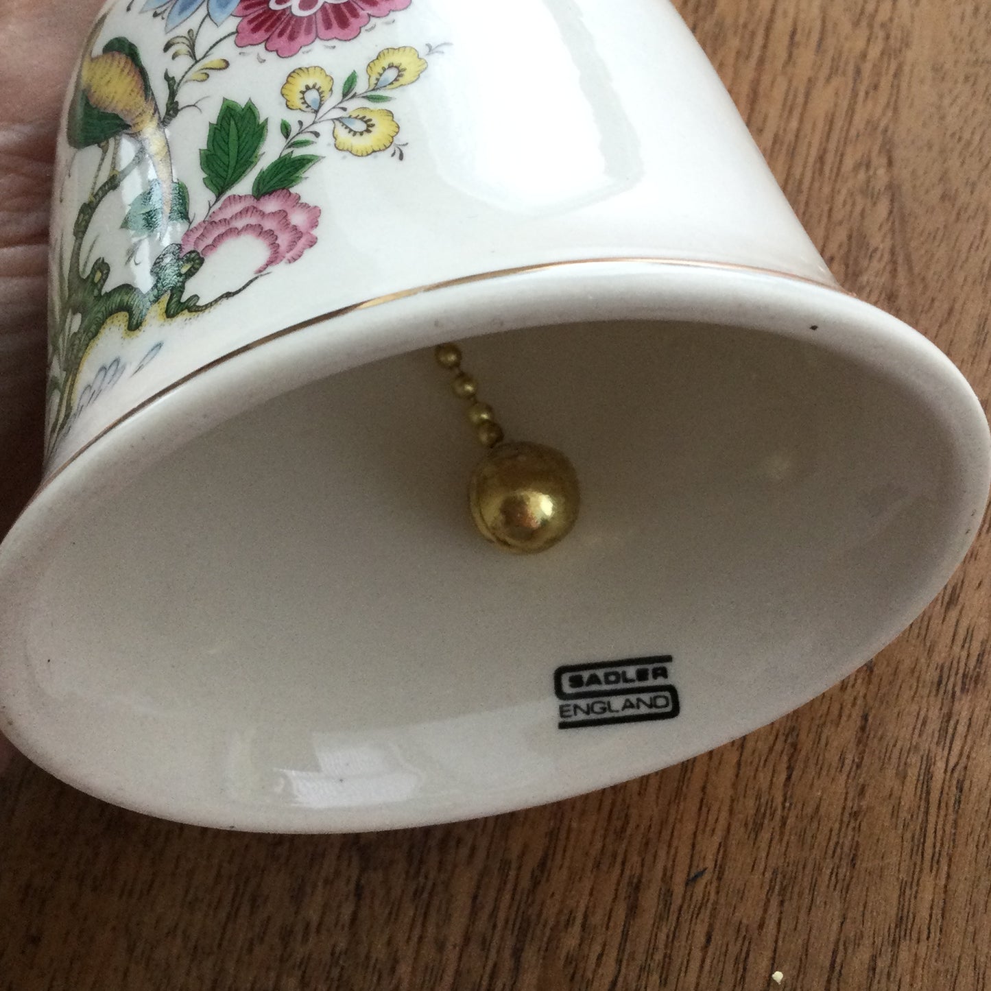 Vintage Sadler England China Bell. Bird / pheasant / peahen design with flowers and gold trim.