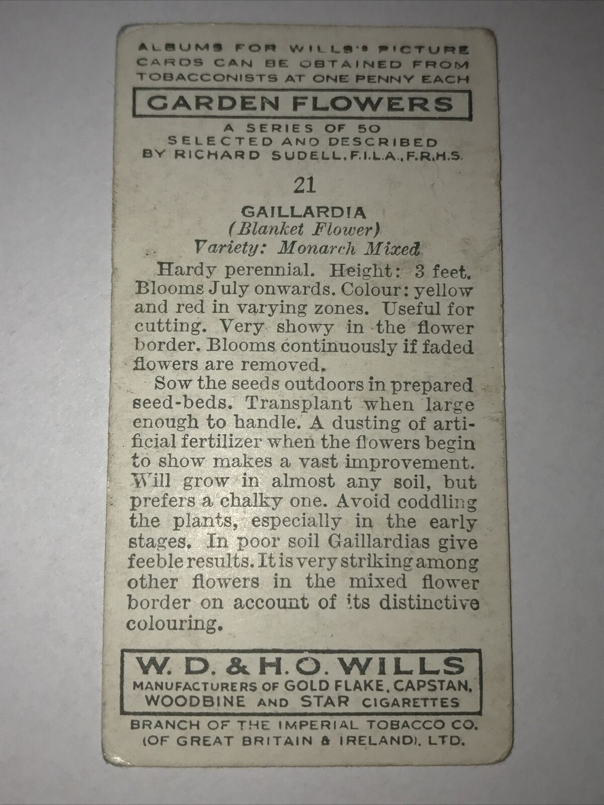 Wills Cigarette Cards GARDEN FLOWERS 1939 1930s - Pick! the ones you want