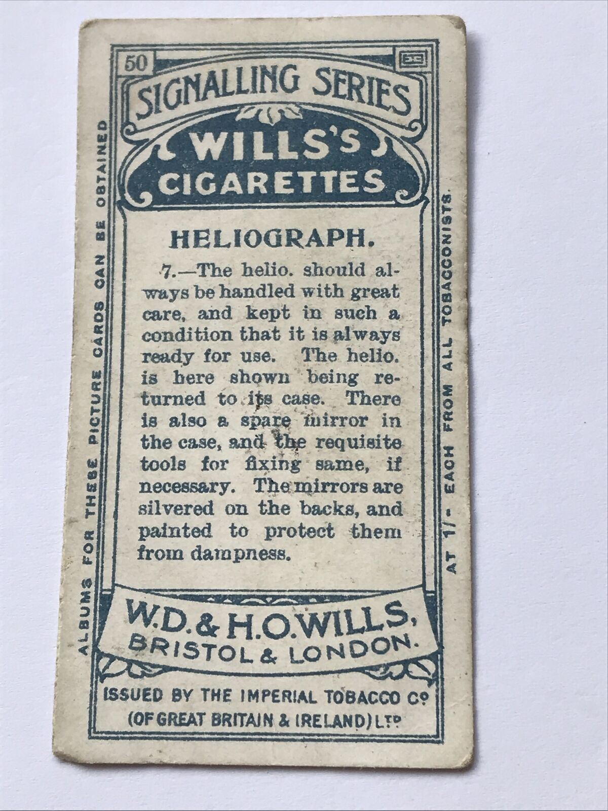 Wills Cigarette Cards - 1911 - Signalling Series - Sold Individually - Please Pick From The Drop-Down Menu
