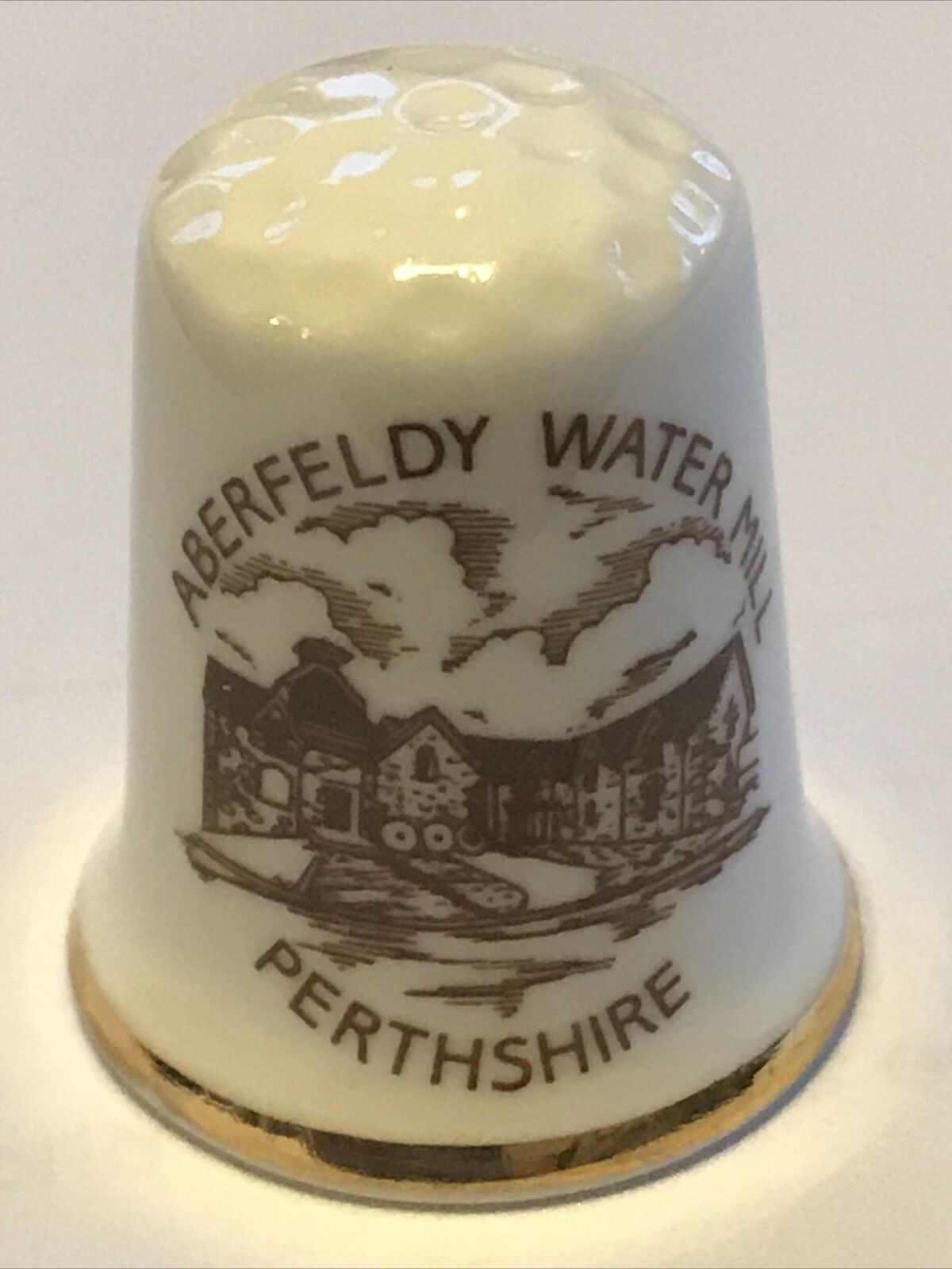 China Thimble - ABERFELDY Water Mill - PERTHSHIRE Souvenir Goodliffe Raymond C Neale