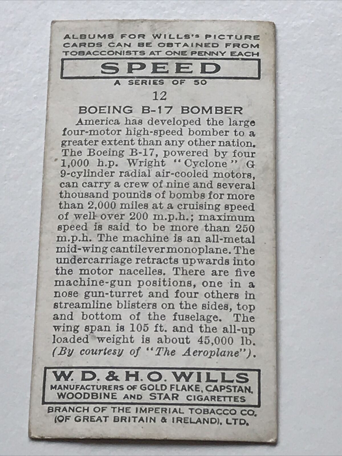 Wills Cigarette Card - SPEED - 2nd Series 1938 - Sold Individually - Pick from the drop-down menu