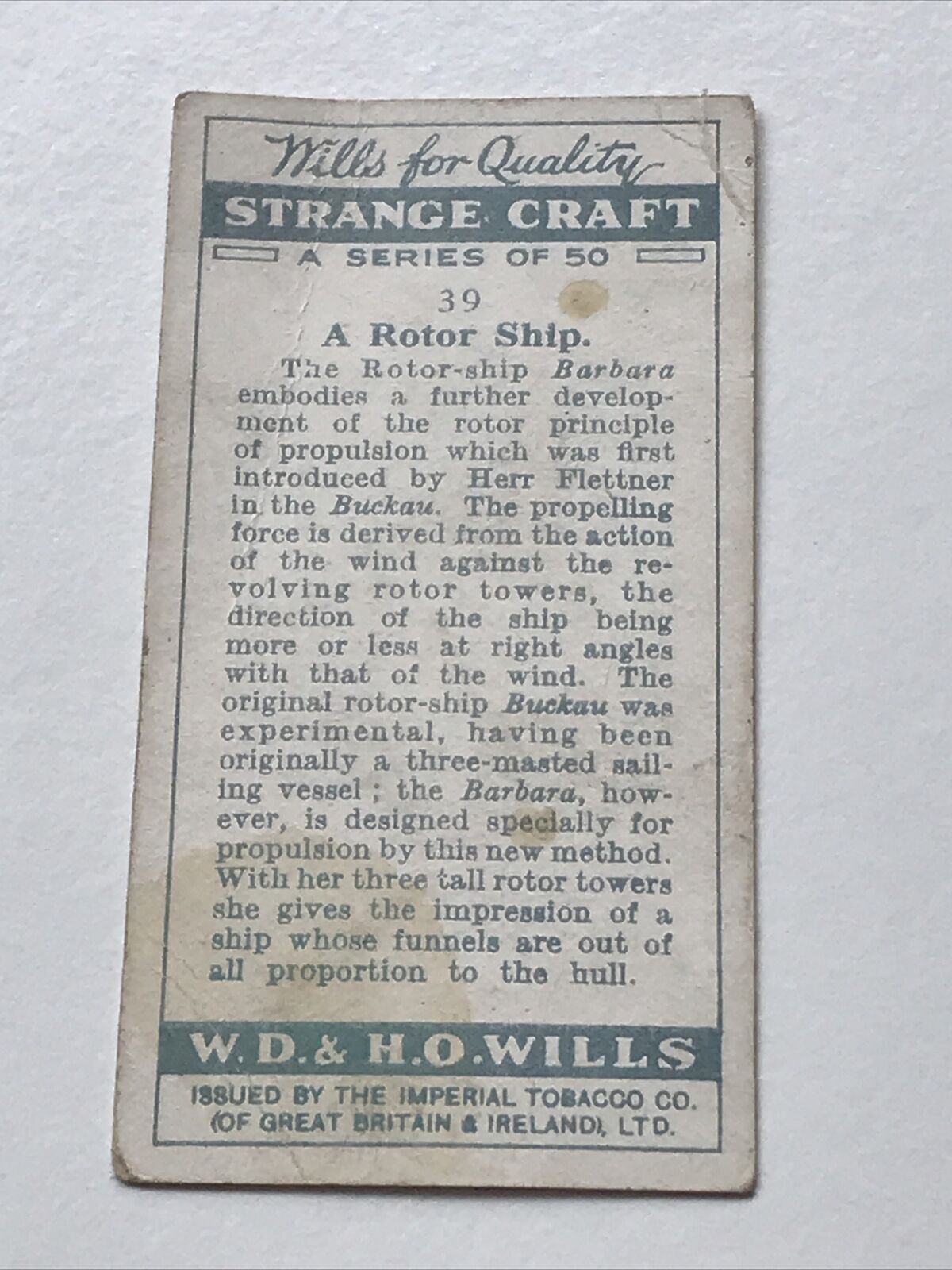 Wills Cigarette Cards - STRANGE CRAFT - 1931 - Sold Individually - Pick from the drop-down menu
