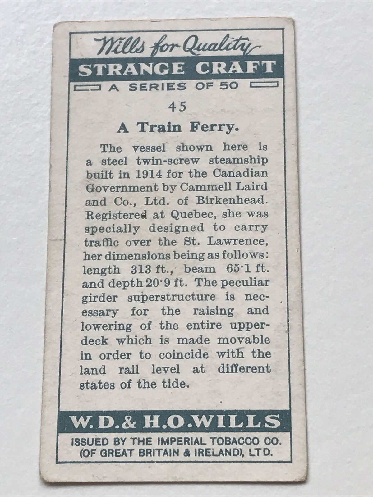 Wills Cigarette Cards - STRANGE CRAFT - 1931 - Sold Individually - Pick from the drop-down menu