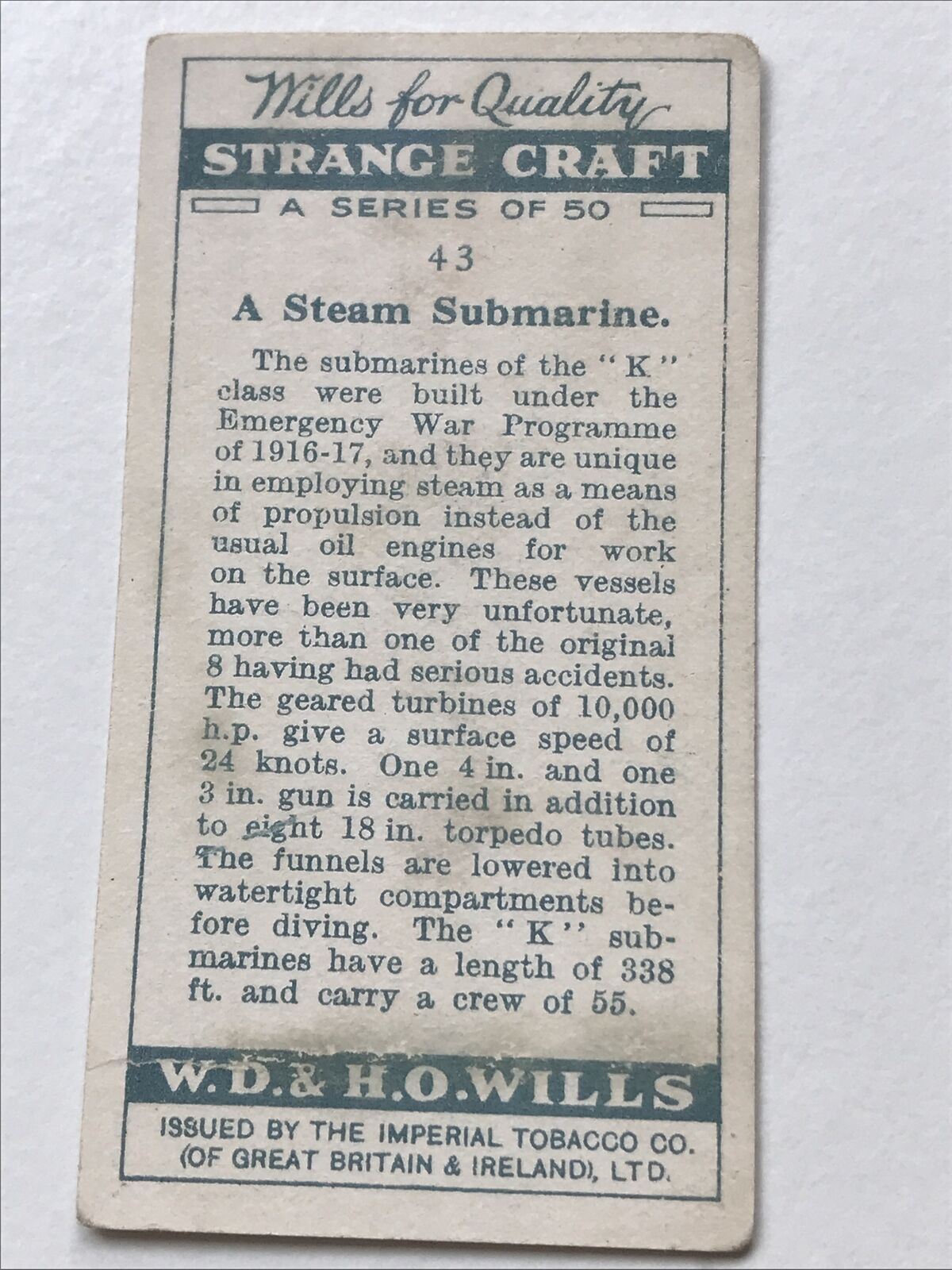 Wills Cigarette Cards - STRANGE CRAFT - 1931 - Sold Individually - Pick from the drop-down menu