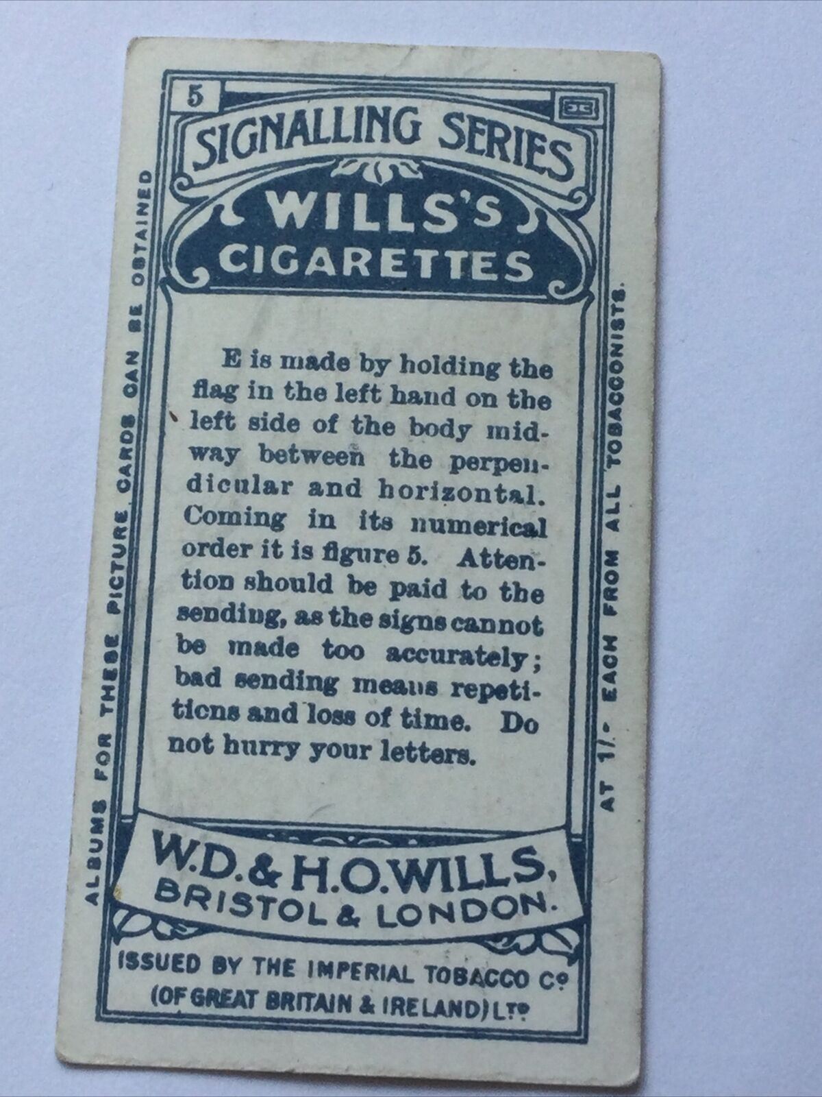 Wills Cigarette Cards - 1911 - Signalling Series - Sold Individually - Please Pick From The Drop-Down Menu