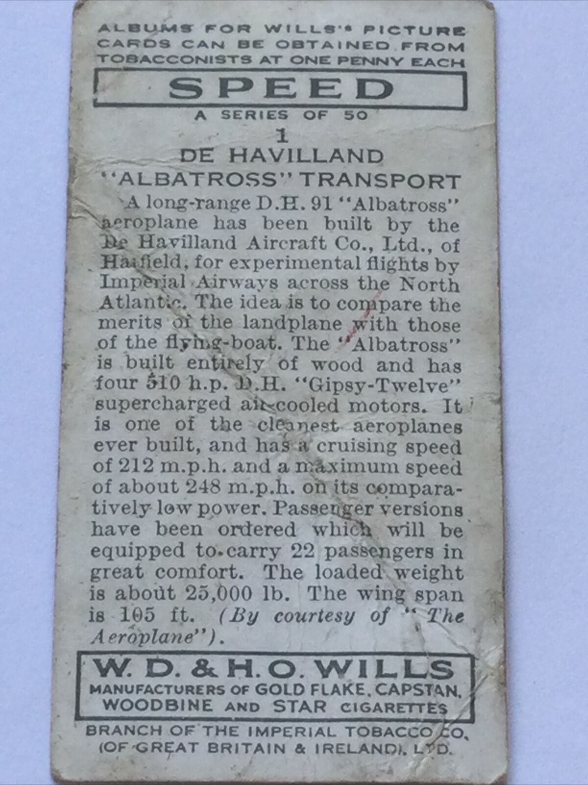Wills Cigarette Card - SPEED - 2nd Series 1938 - Sold Individually - Pick from the drop-down menu