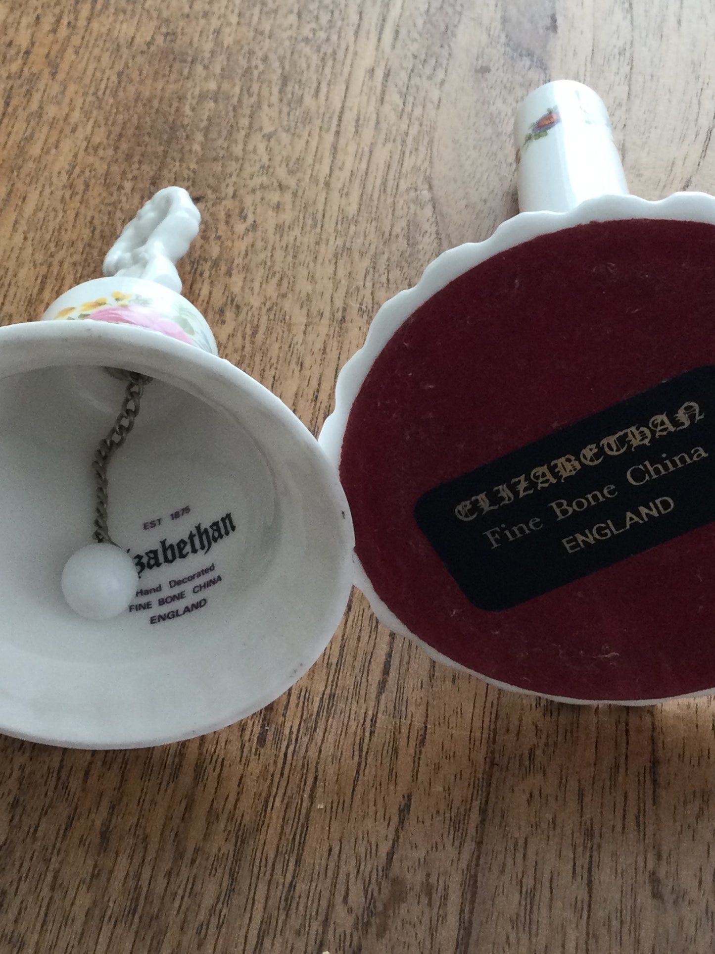 ‘Elizabethan’ china floral bell and Bud vase. Granny chic. Collectible bone china. Pretty rose design.