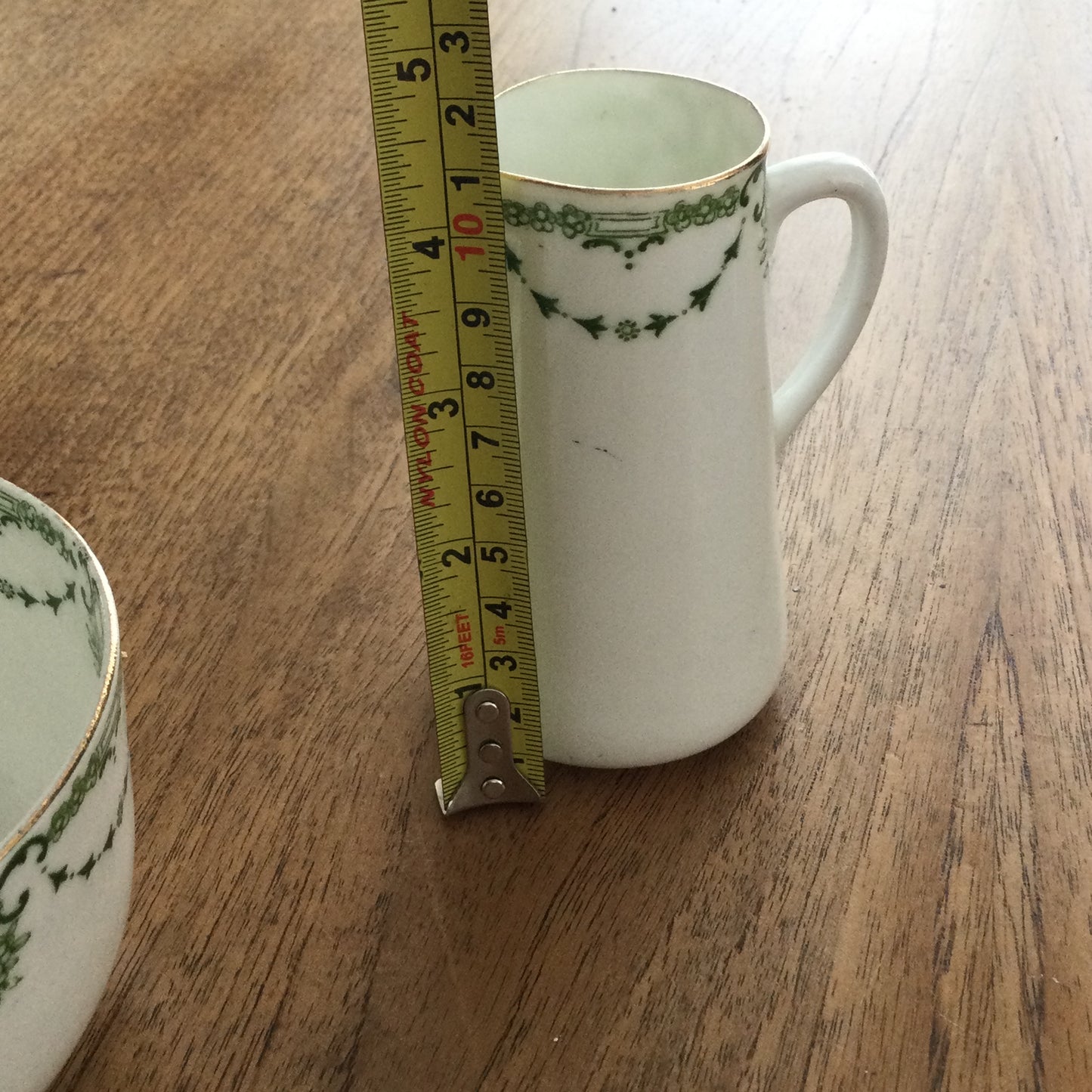 Atlas China pretty vintage milk jug / creamer and sugar bowl. Green garland design on white. Edwardian design.