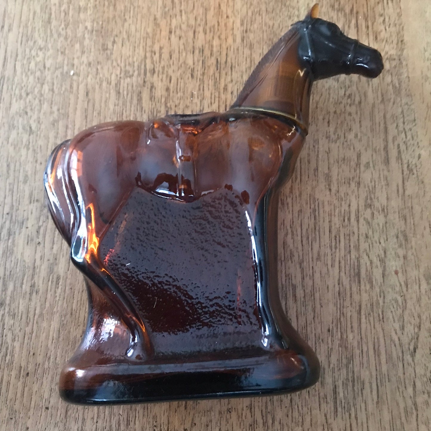 Vintage 70s 'Tai Winds' perfume / aftershave brown glass bottle, horse shape, EMPTY, very collectible, height approx 15cm