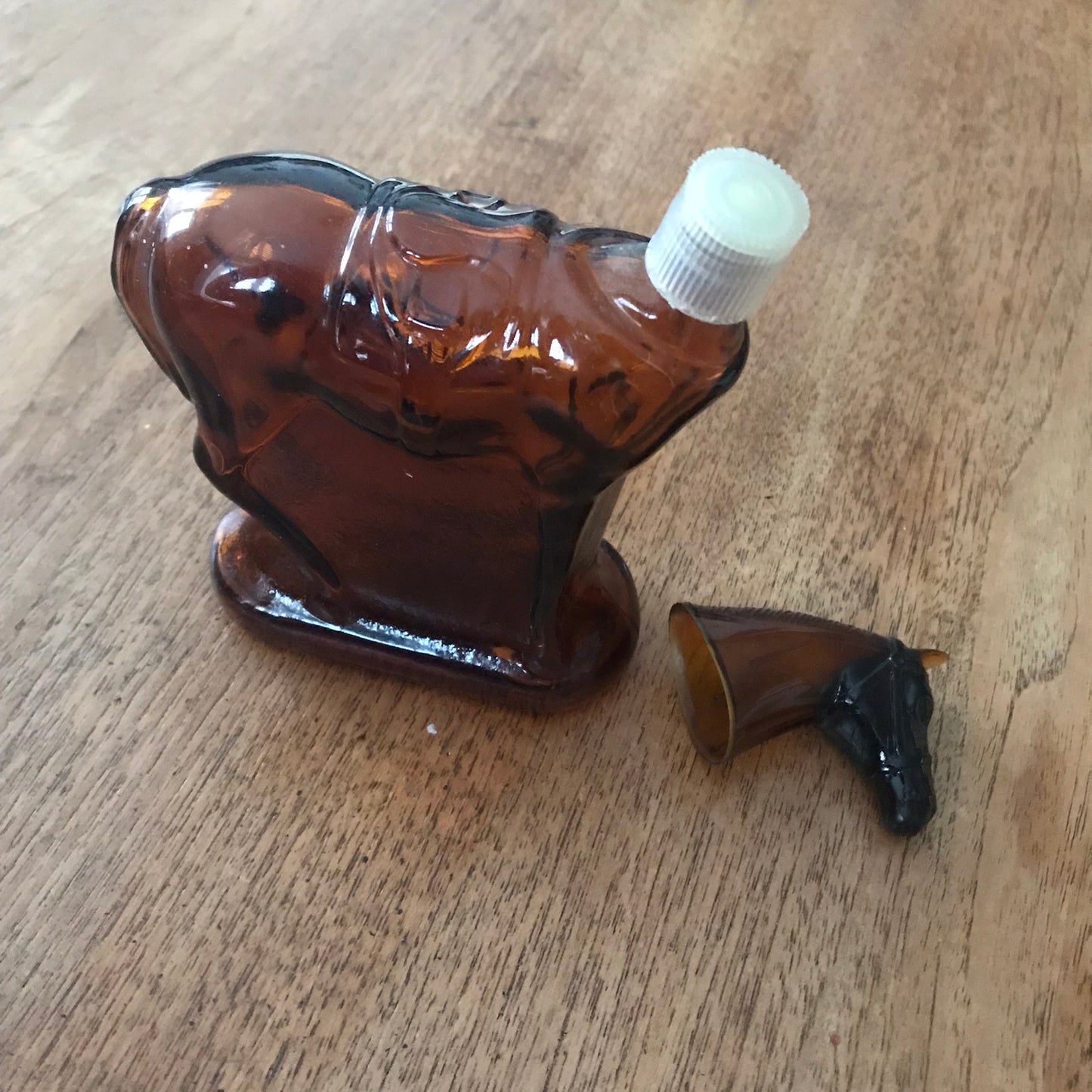Vintage 70s 'Tai Winds' perfume / aftershave brown glass bottle, horse shape, EMPTY, very collectible, height approx 15cm