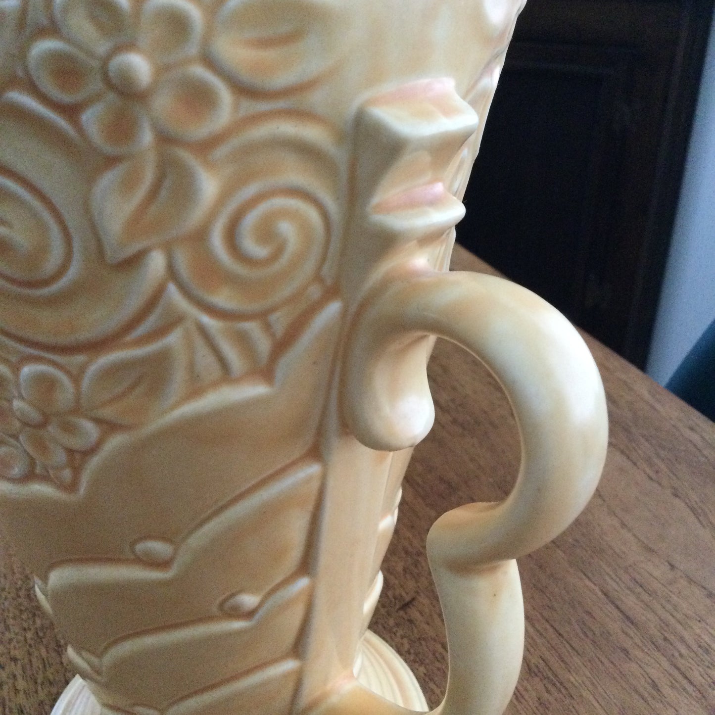 Vintage Wade Art Deco design 1940s Jug / Pitcher / Vase. Soft apricot orange colour. Pattern 371