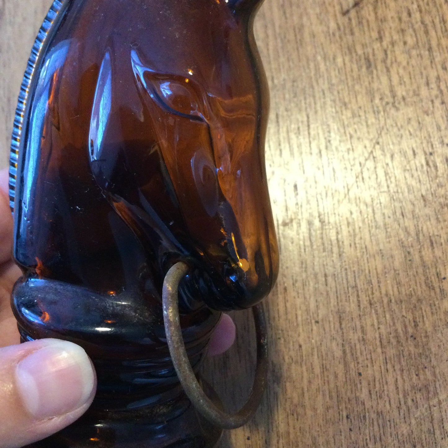 Avon Cosmetics horse head Bravado aftershave glass bottle Amber / brown glass vintage 1970s small amount left