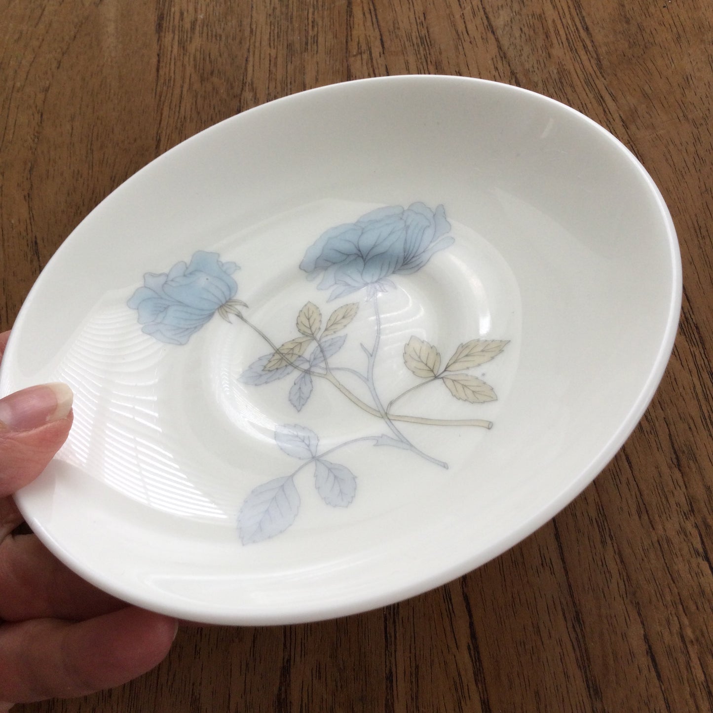 Wedgwood Ice Rose bone china spare saucer. Blue roses on white background. 60s 70s