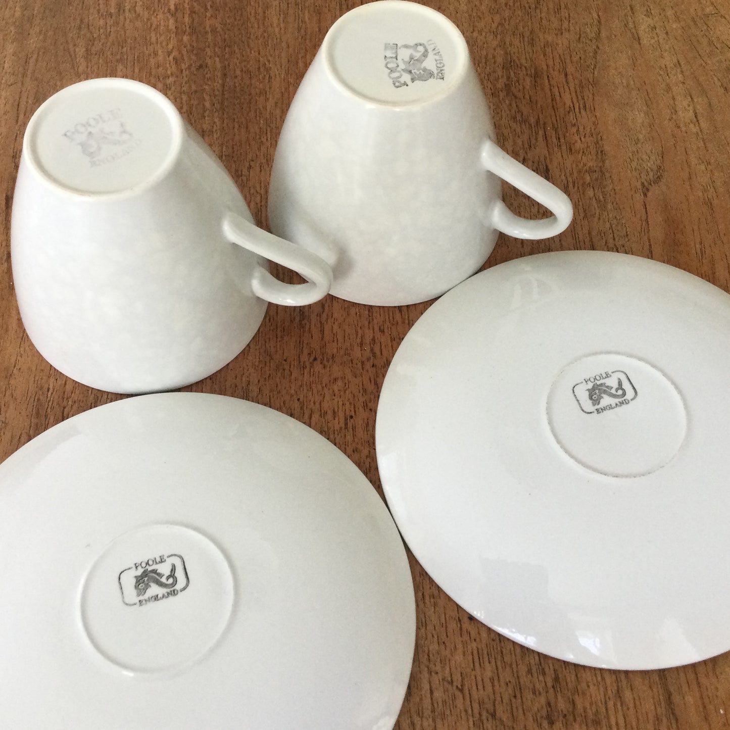 Set Of 2 Mid Century Retro Tea Cups And Saucers - Ice Green & Seagull Grey - Poole Twintone