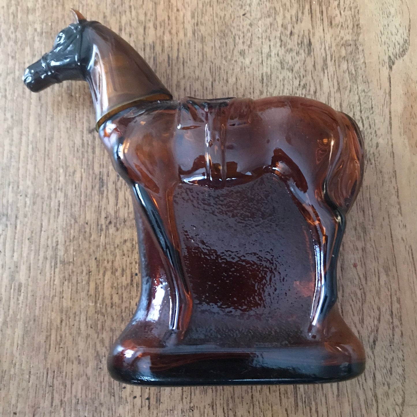 Vintage 70s 'Tai Winds' perfume / aftershave brown glass bottle, horse shape, EMPTY, very collectible, height approx 15cm