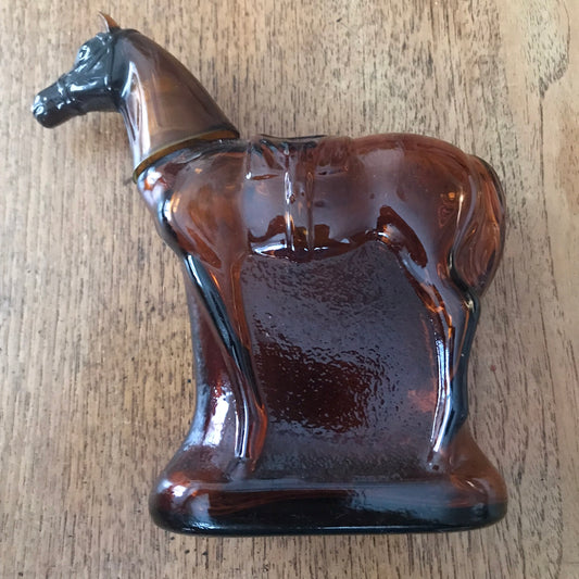 Vintage 70s 'Tai Winds' perfume / aftershave brown glass bottle, horse shape, EMPTY, very collectible, height approx 15cm