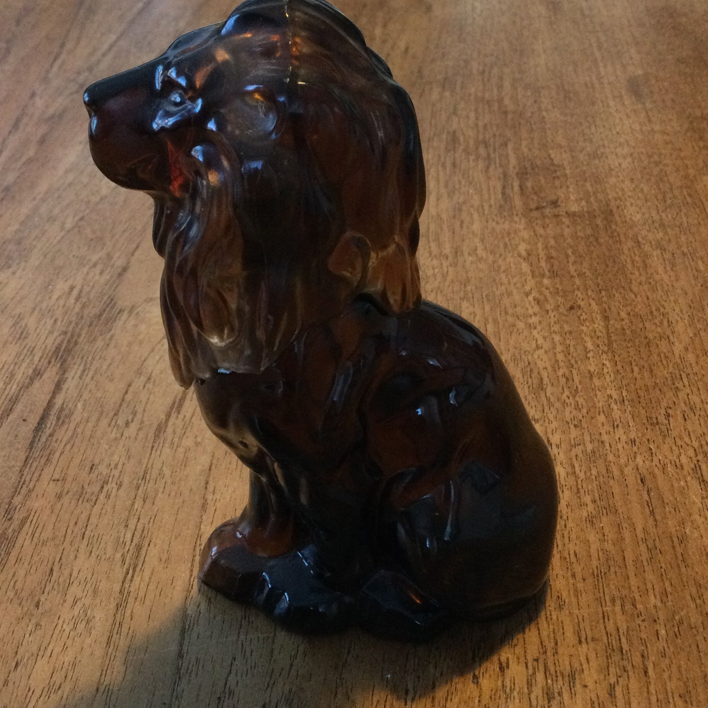 Avon vintage brown glass lion shape Black Suede aftershave bottle (empty) - 70s retro dressing table decor