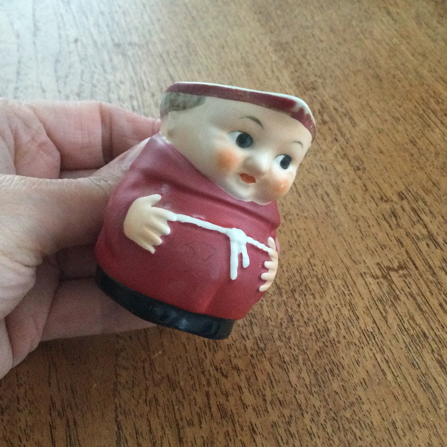 Small red vintage cream jug creamer small pitcher Toby Jug 1950s Goebel Hummel Red Cardinal / Tuck /Monk / Friar