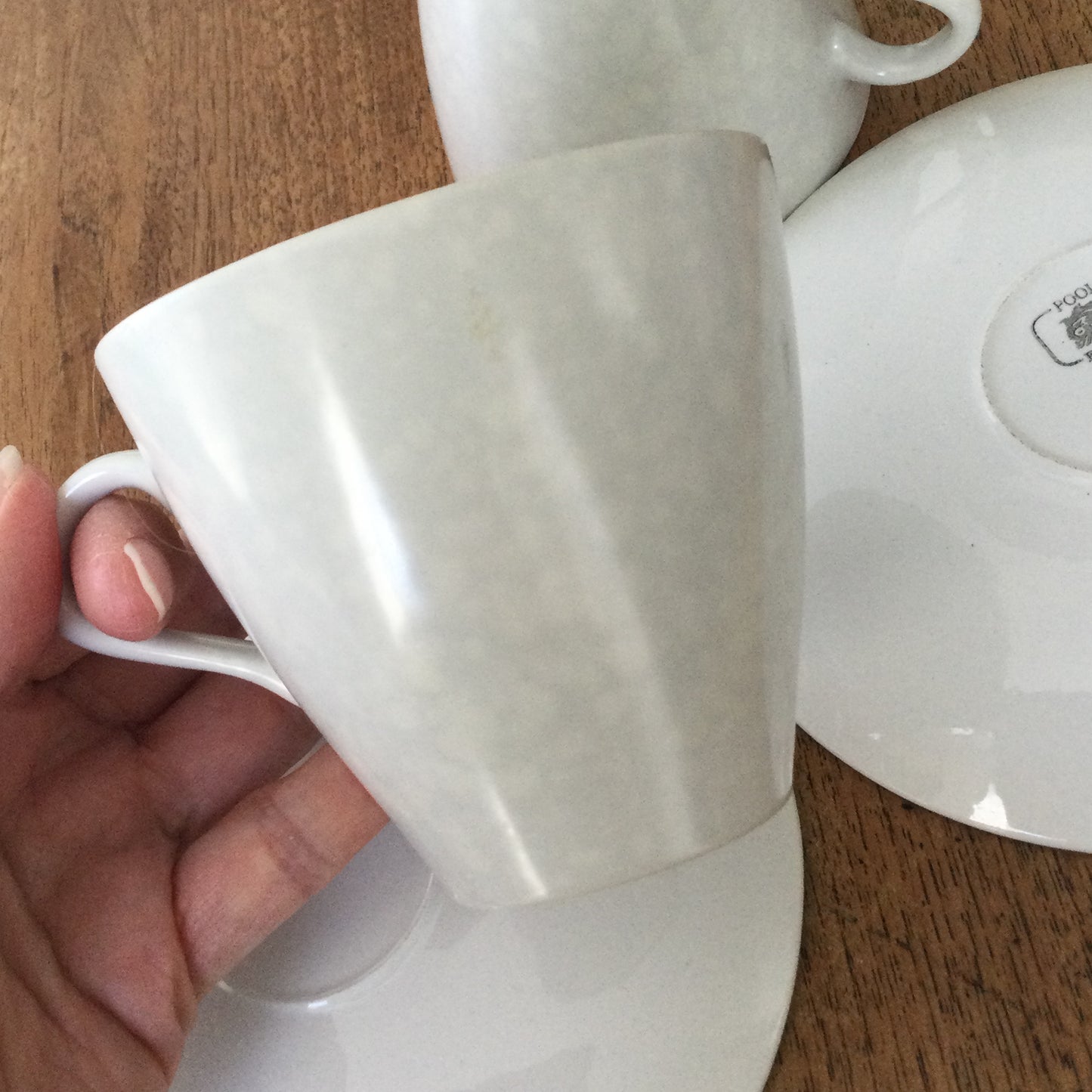 Set Of 2 Mid Century Retro Tea Cups And Saucers - Ice Green & Seagull Grey - Poole Twintone