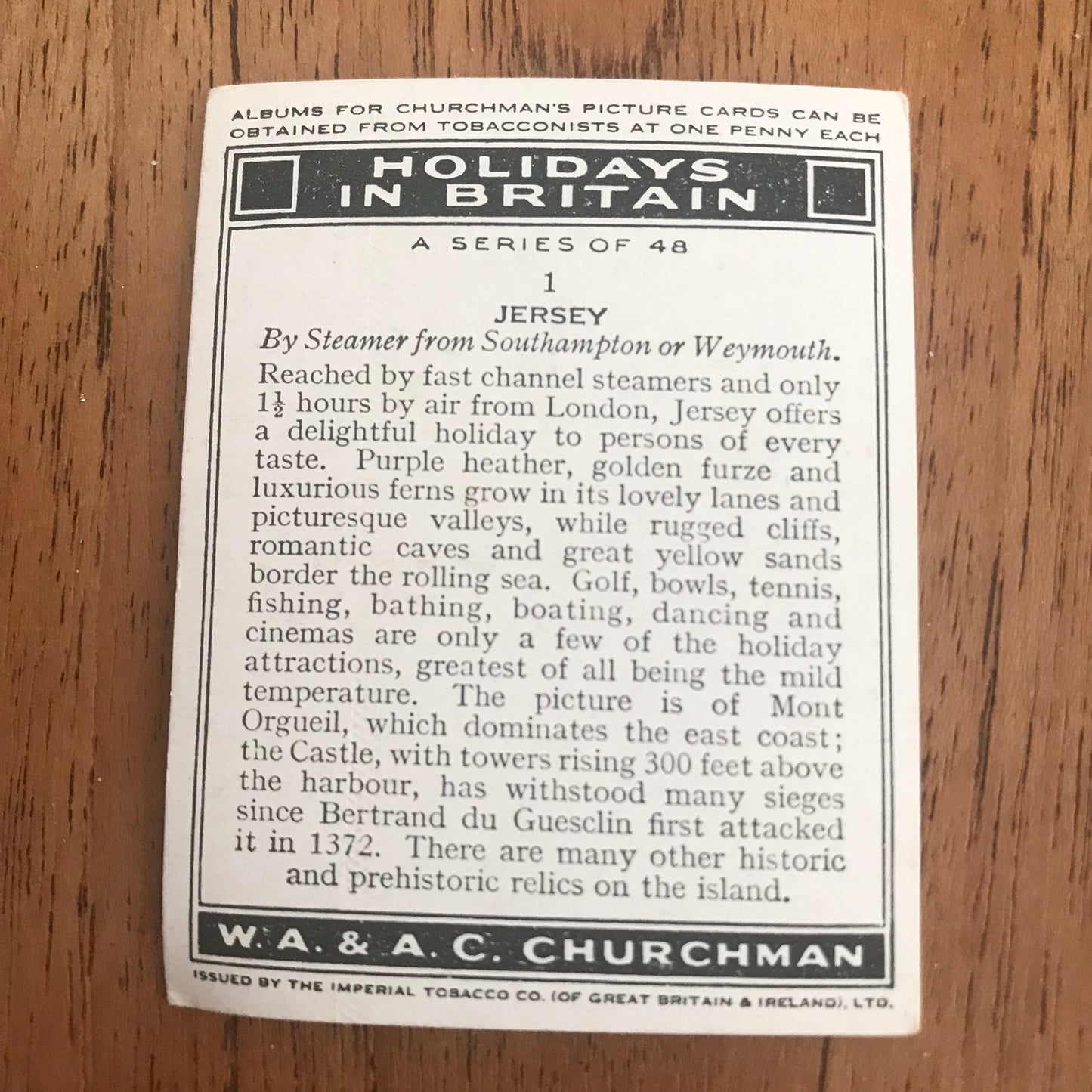 'Holidays In Britain' Churchman's Cigarette Cards 1938 SOLD INDIVIDUALLY - TAKE YOUR PICK!