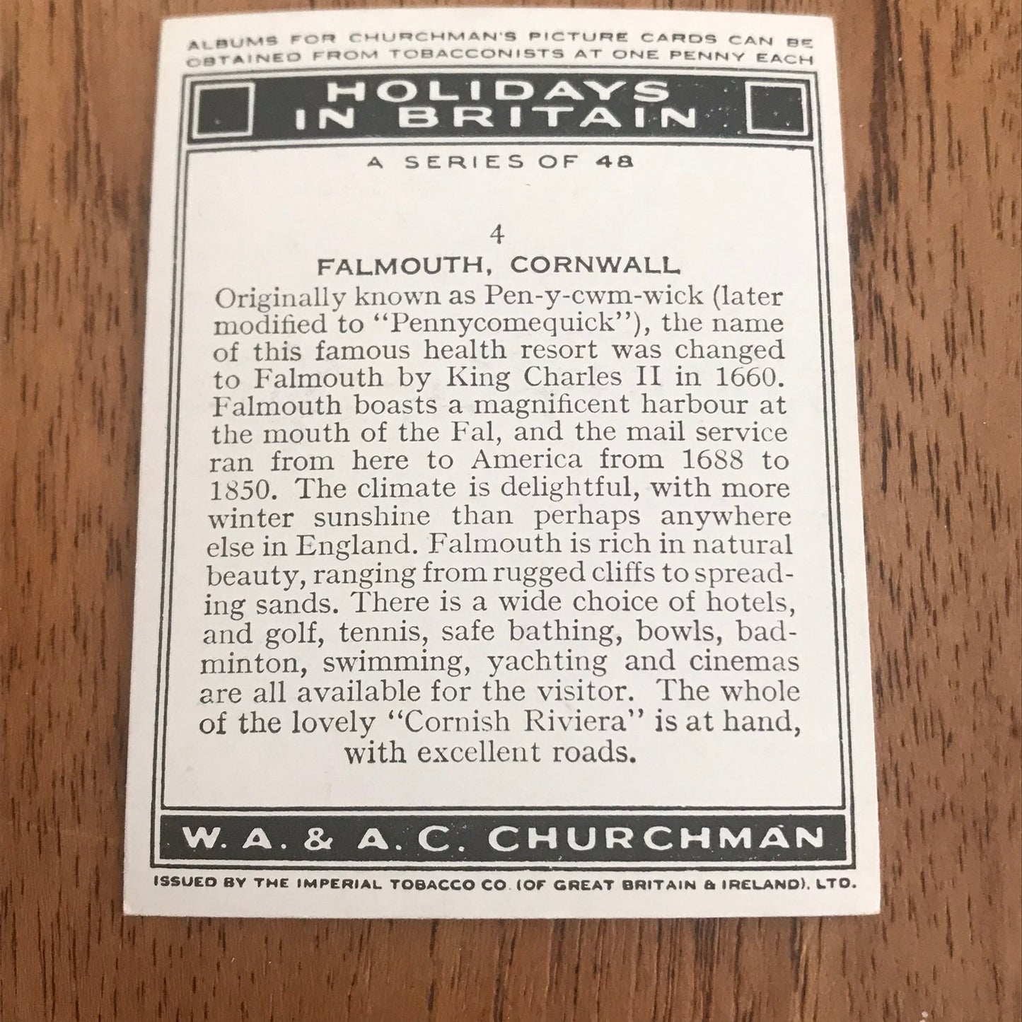 'Holidays In Britain' Churchman's Cigarette Cards 1938 SOLD INDIVIDUALLY - TAKE YOUR PICK!