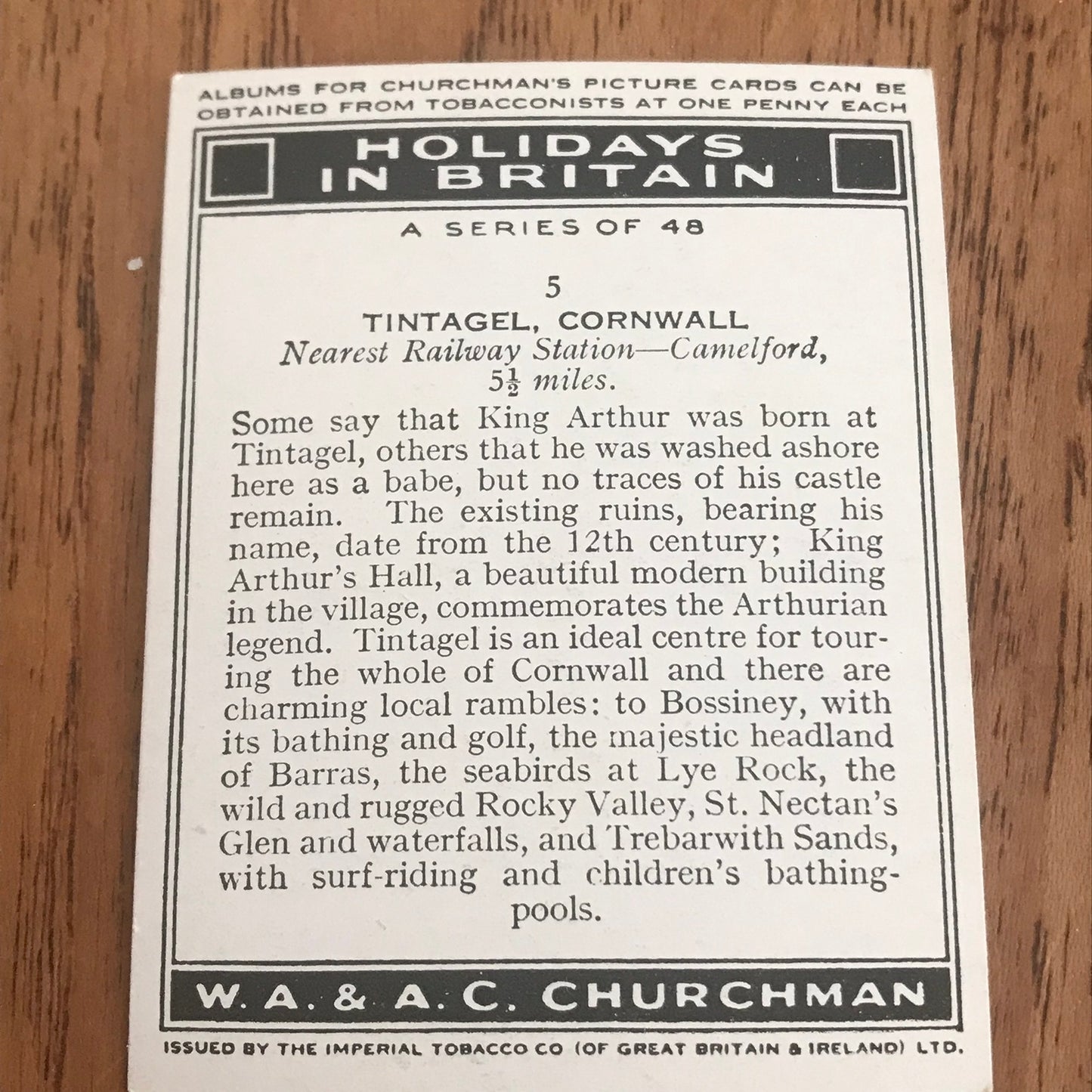 'Holidays In Britain' Churchman's Cigarette Cards 1938 SOLD INDIVIDUALLY - TAKE YOUR PICK!