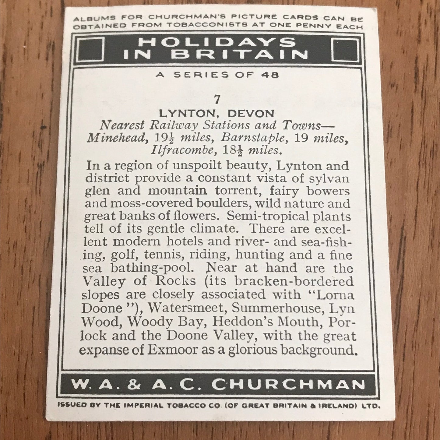 'Holidays In Britain' Churchman's Cigarette Cards 1938 SOLD INDIVIDUALLY - TAKE YOUR PICK!