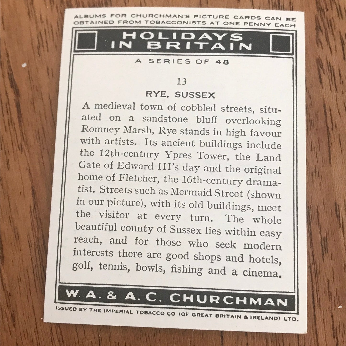 'Holidays In Britain' Churchman's Cigarette Cards 1938 SOLD INDIVIDUALLY - TAKE YOUR PICK!