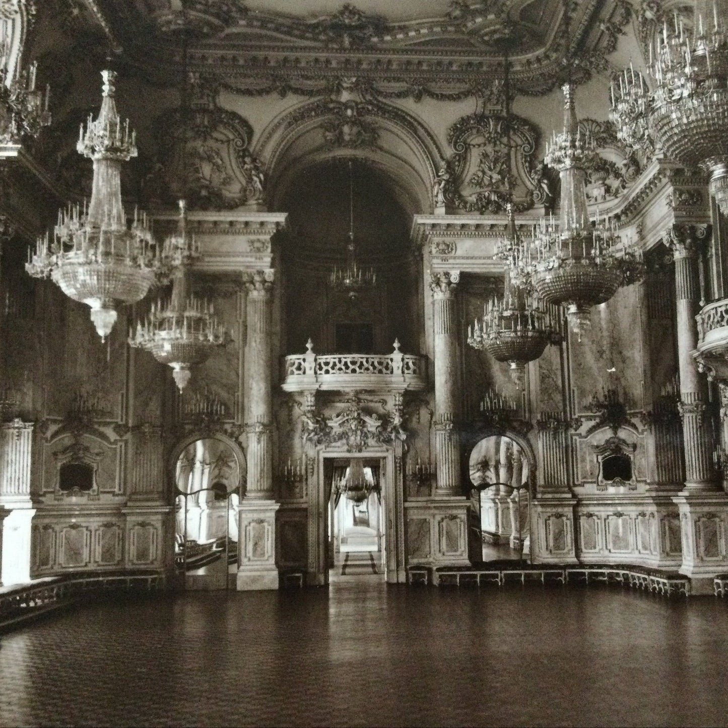 Vintage 1930s postcard Royal Palace Marble room BUDAPEST HUNGARY October 1934 b&w photo unposted