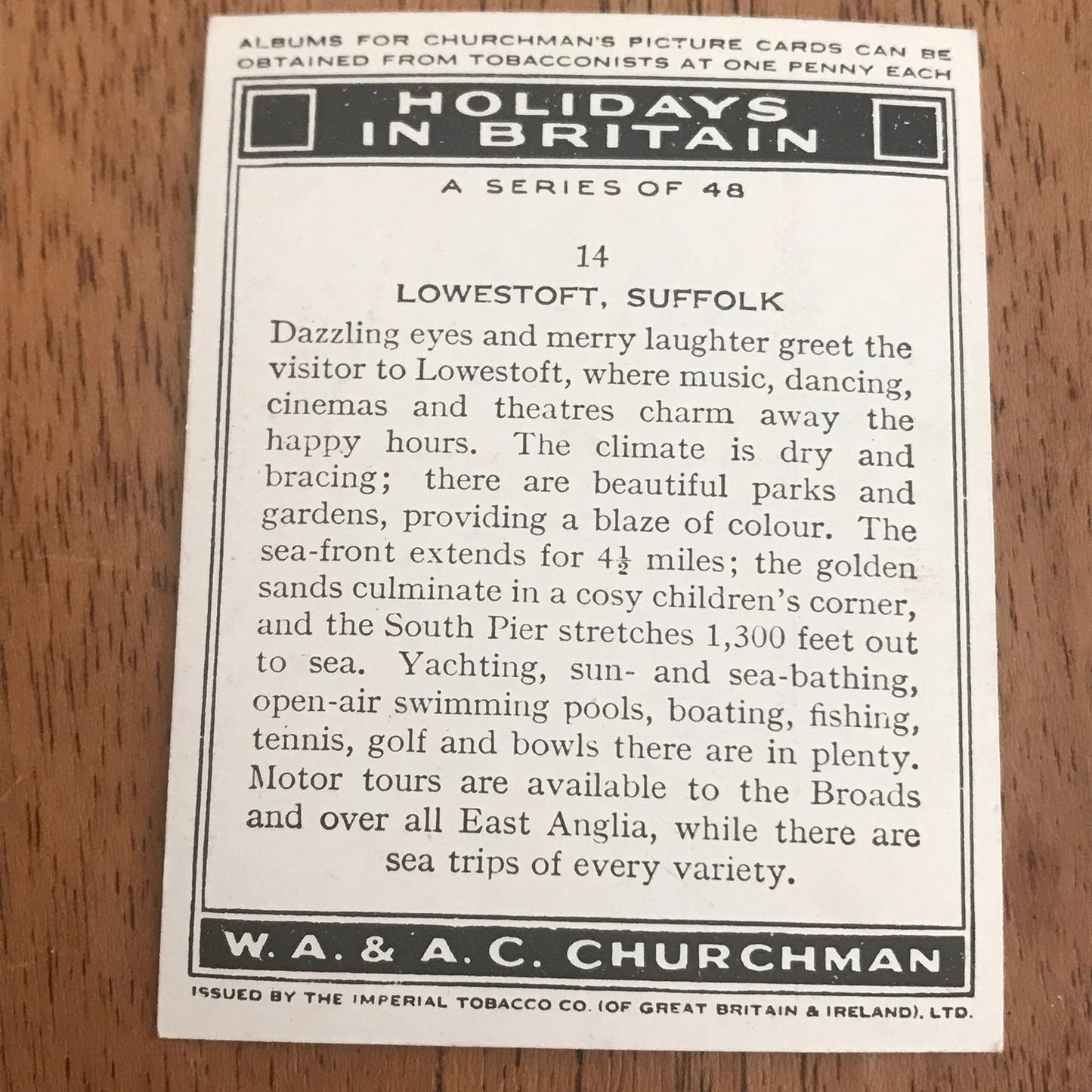'Holidays In Britain' Churchman's Cigarette Cards 1938 SOLD INDIVIDUALLY - TAKE YOUR PICK!