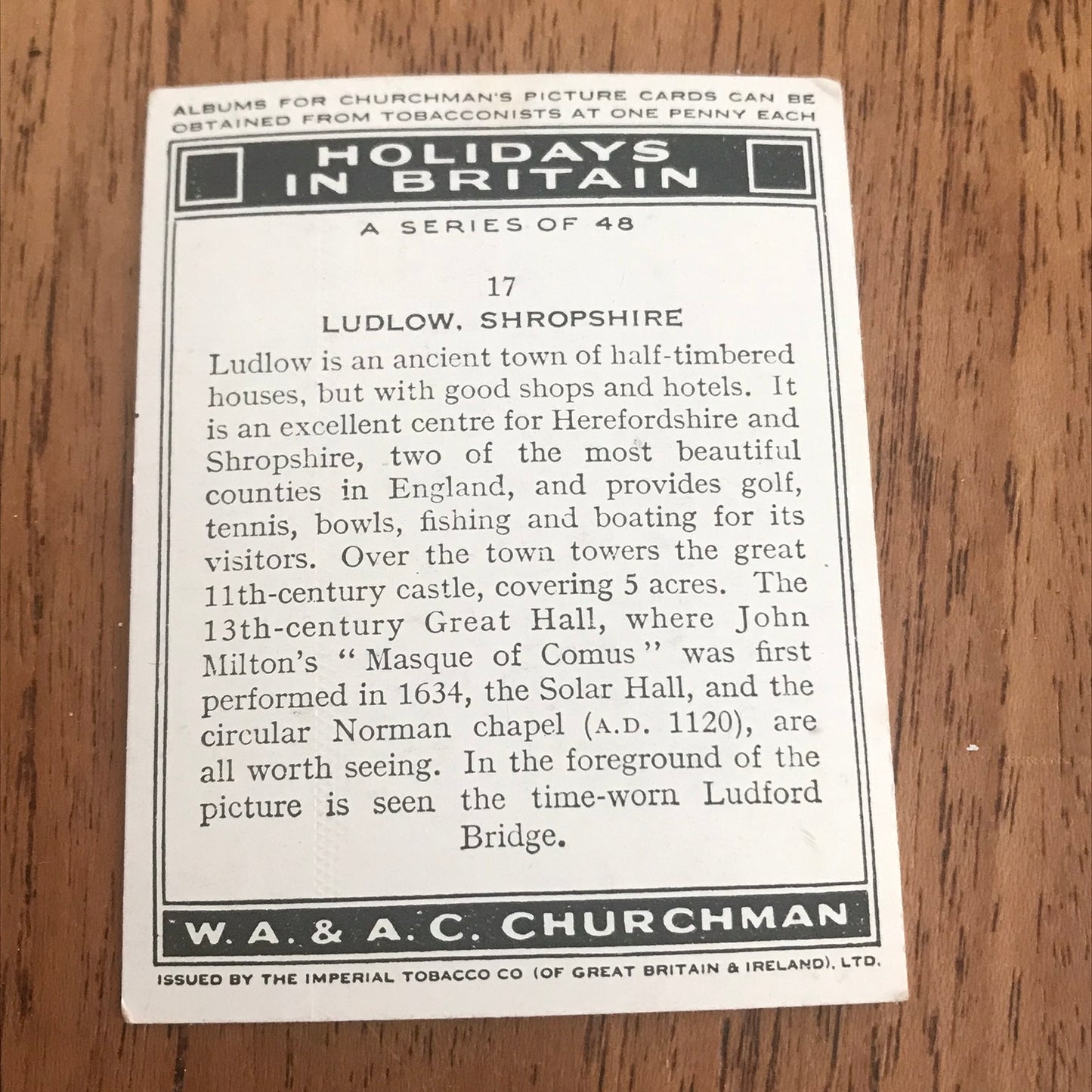 'Holidays In Britain' Churchman's Cigarette Cards 1938 SOLD INDIVIDUALLY - TAKE YOUR PICK!