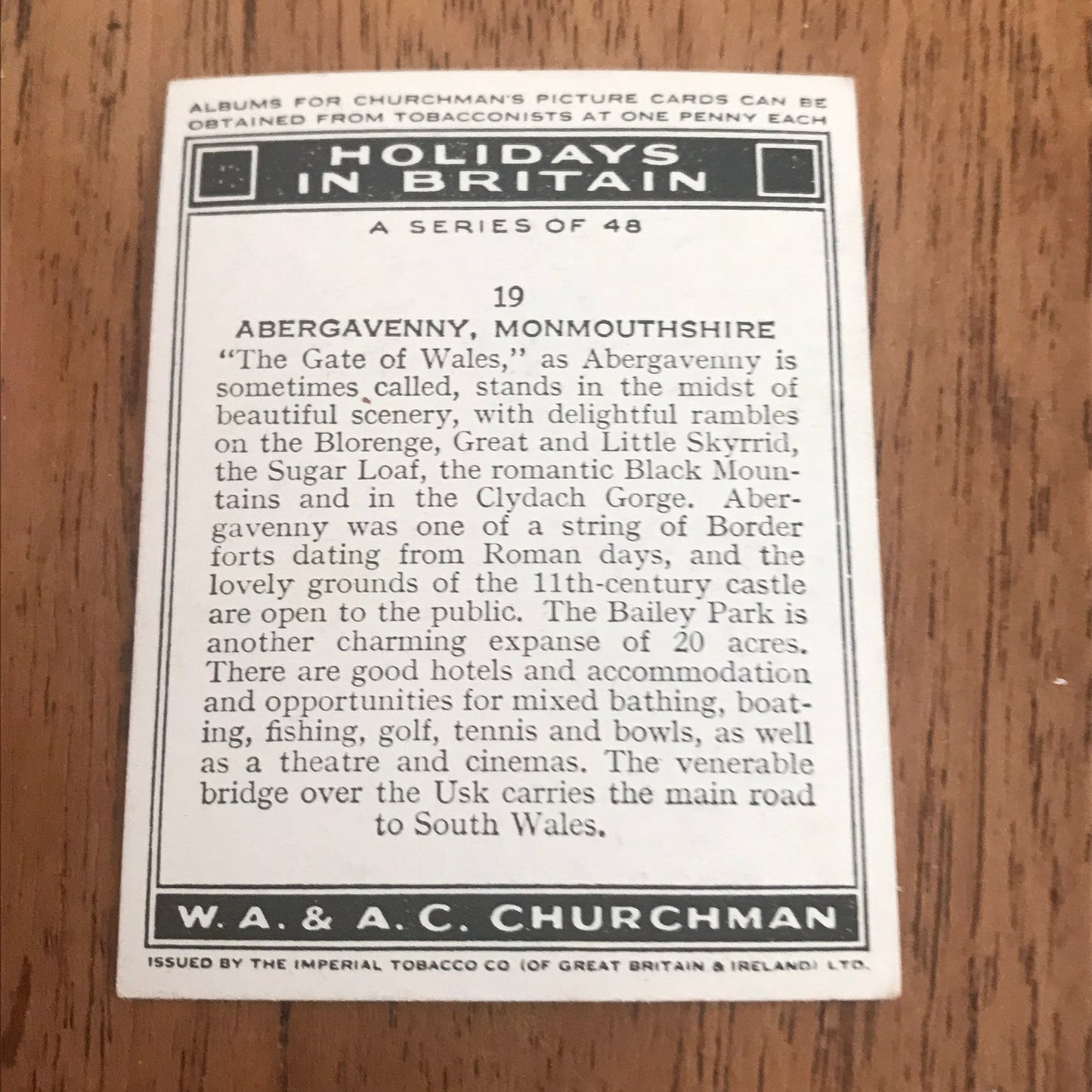 'Holidays In Britain' Churchman's Cigarette Cards 1938 SOLD INDIVIDUALLY - TAKE YOUR PICK!
