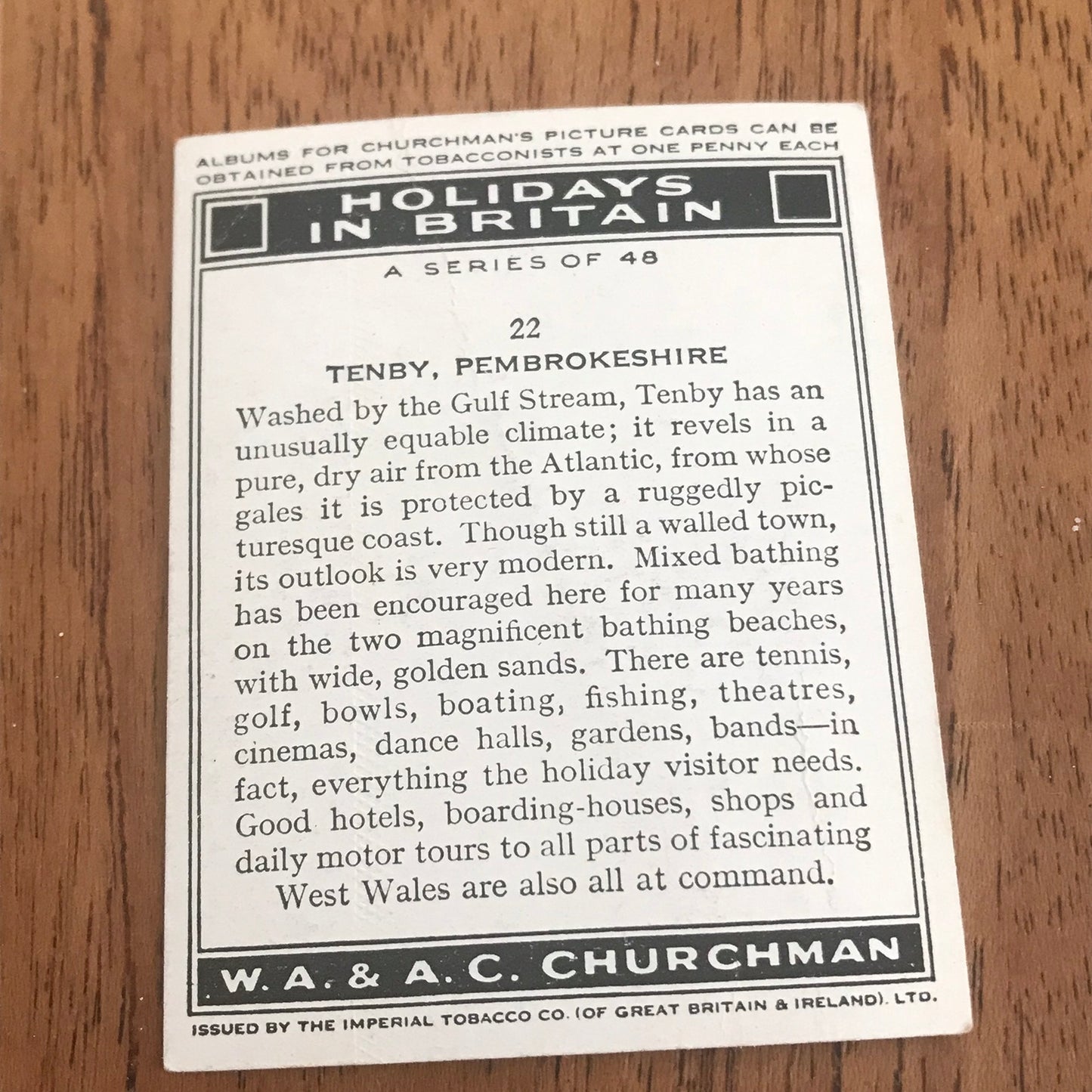 'Holidays In Britain' Churchman's Cigarette Cards 1938 SOLD INDIVIDUALLY - TAKE YOUR PICK!