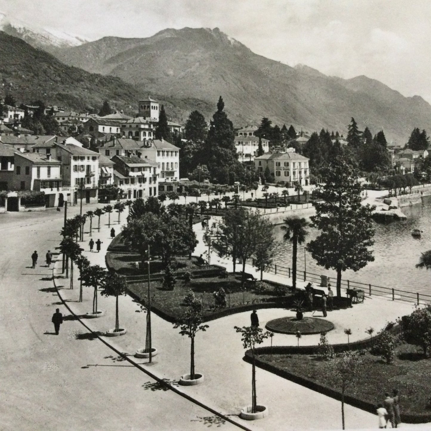 Vintage 1930s Postcard - Locarno Muralto Lungolago Guiseppe Motta - Switzerland - Black And White