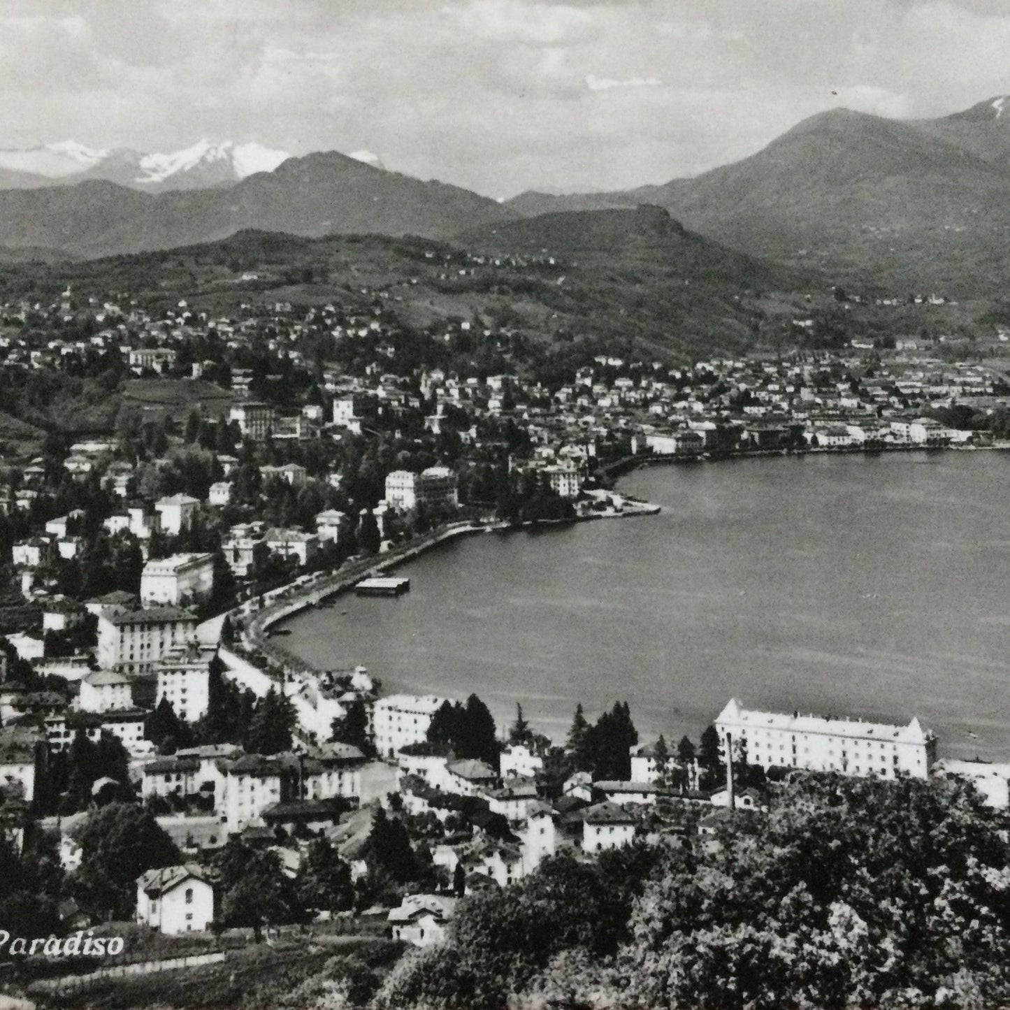Vintage 1930s postcard b&w Paradiso Lake Lugano SWITZERLAND