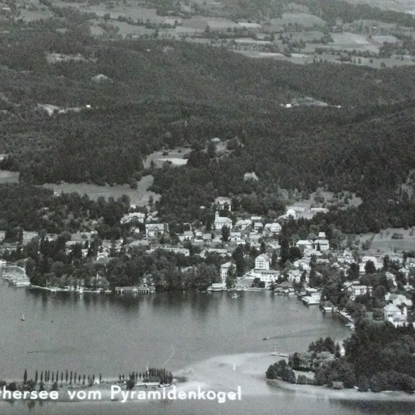Vintage 1930s postcard b&w Portschach Worthersee from Pyramidenkogel Carinthia AUSTRIA