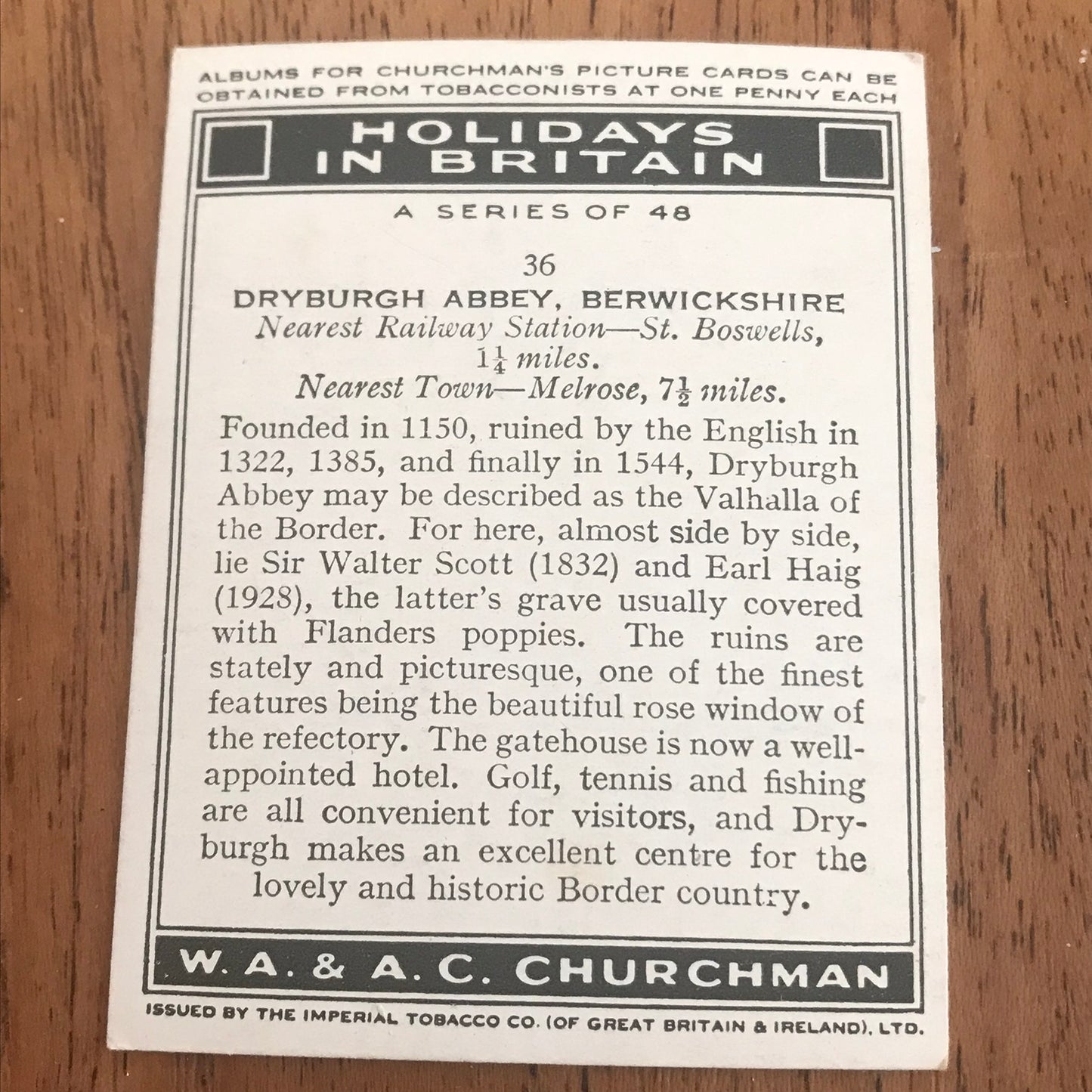 'Holidays In Britain' Churchman's Cigarette Cards 1938 SOLD INDIVIDUALLY - TAKE YOUR PICK!