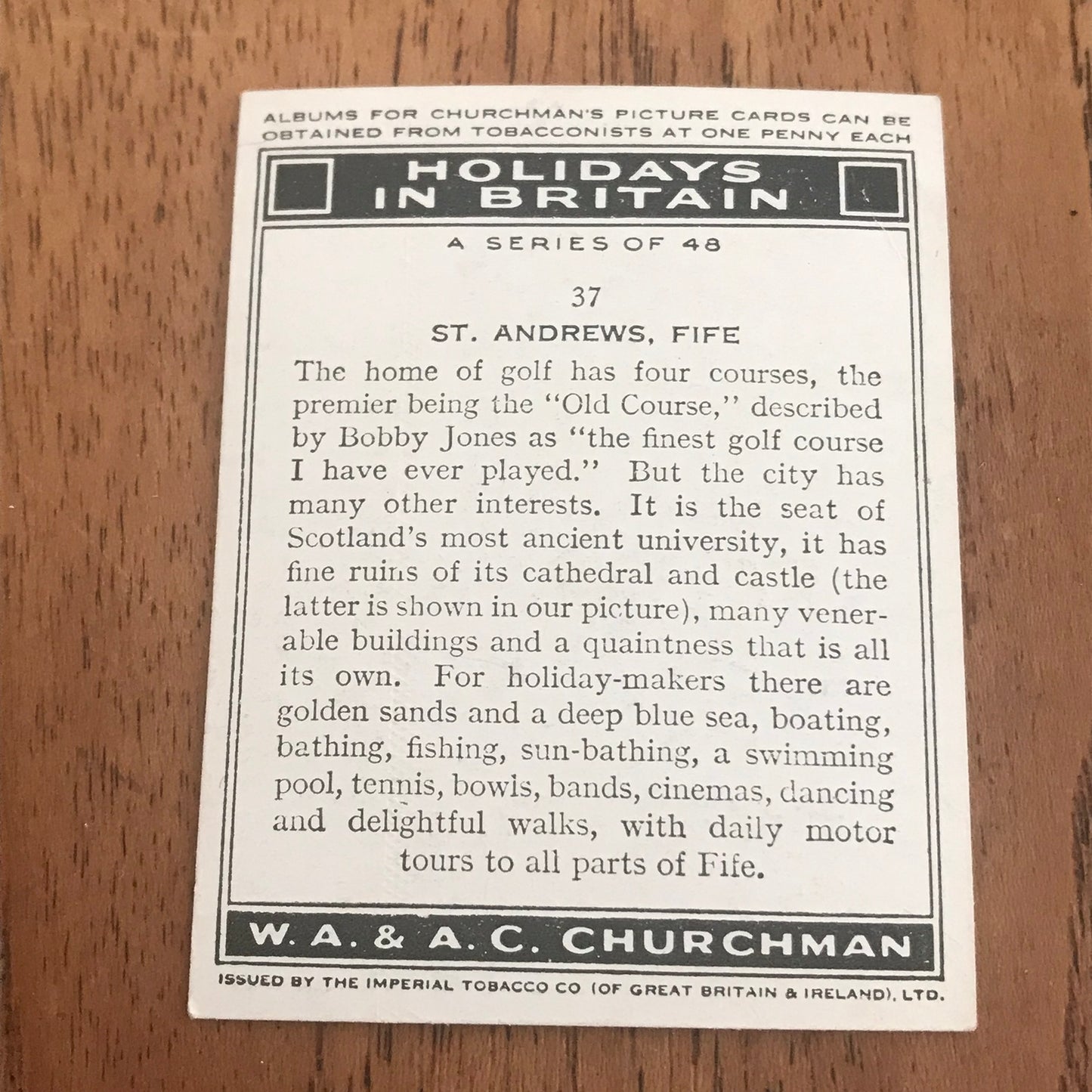 'Holidays In Britain' Churchman's Cigarette Cards 1938 SOLD INDIVIDUALLY - TAKE YOUR PICK!