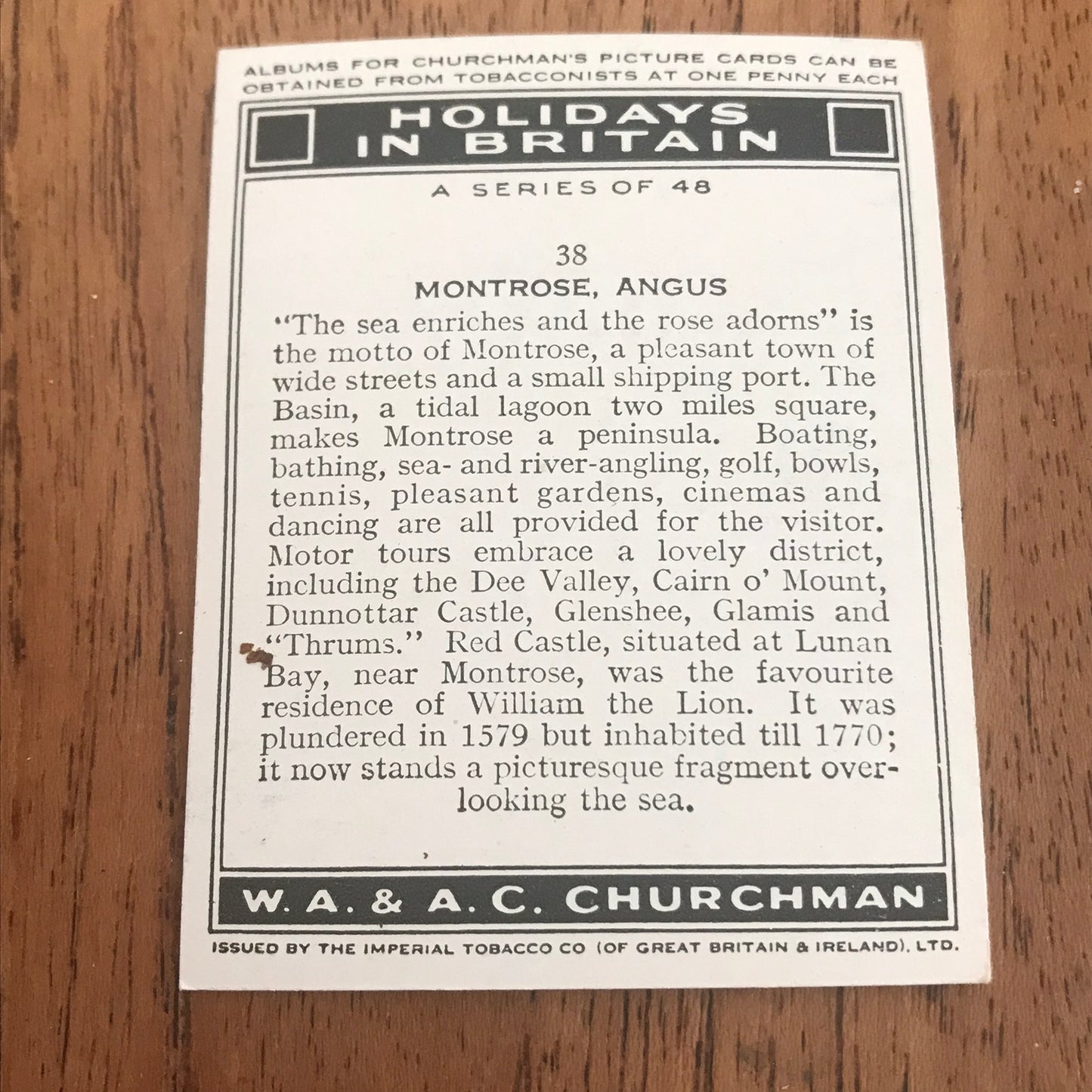 'Holidays In Britain' Churchman's Cigarette Cards 1938 SOLD INDIVIDUALLY - TAKE YOUR PICK!