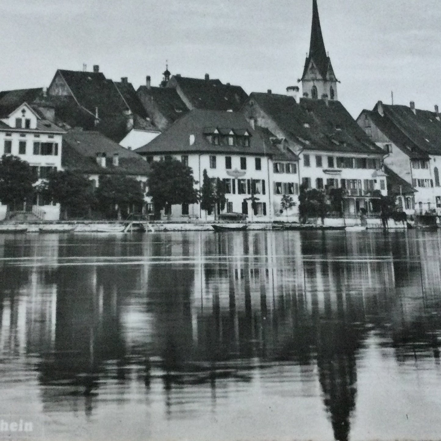 Vintage 1930s postcard b&w Stein Am Rhein SWITZERLAND view of lake and town