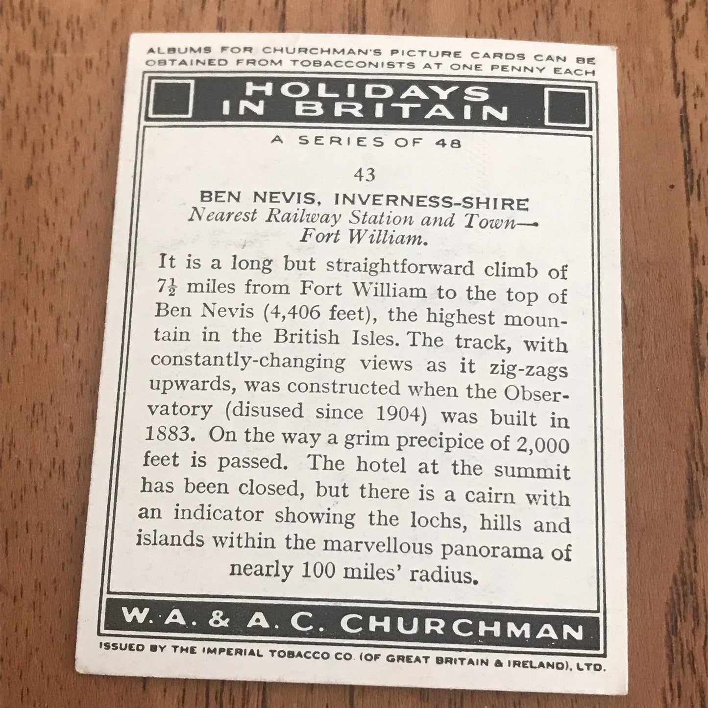 'Holidays In Britain' Churchman's Cigarette Cards 1938 SOLD INDIVIDUALLY - TAKE YOUR PICK!