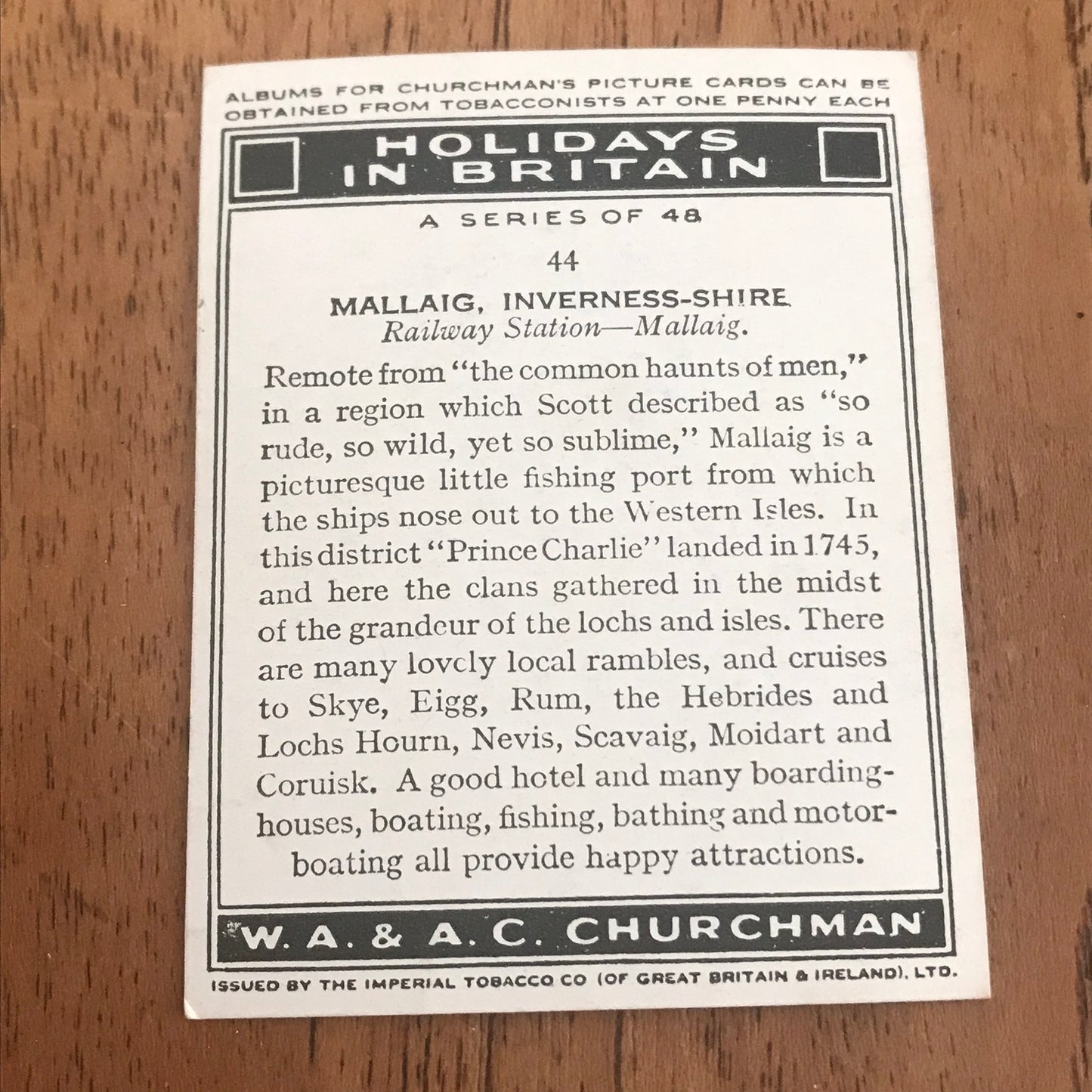 'Holidays In Britain' Churchman's Cigarette Cards 1938 SOLD INDIVIDUALLY - TAKE YOUR PICK!