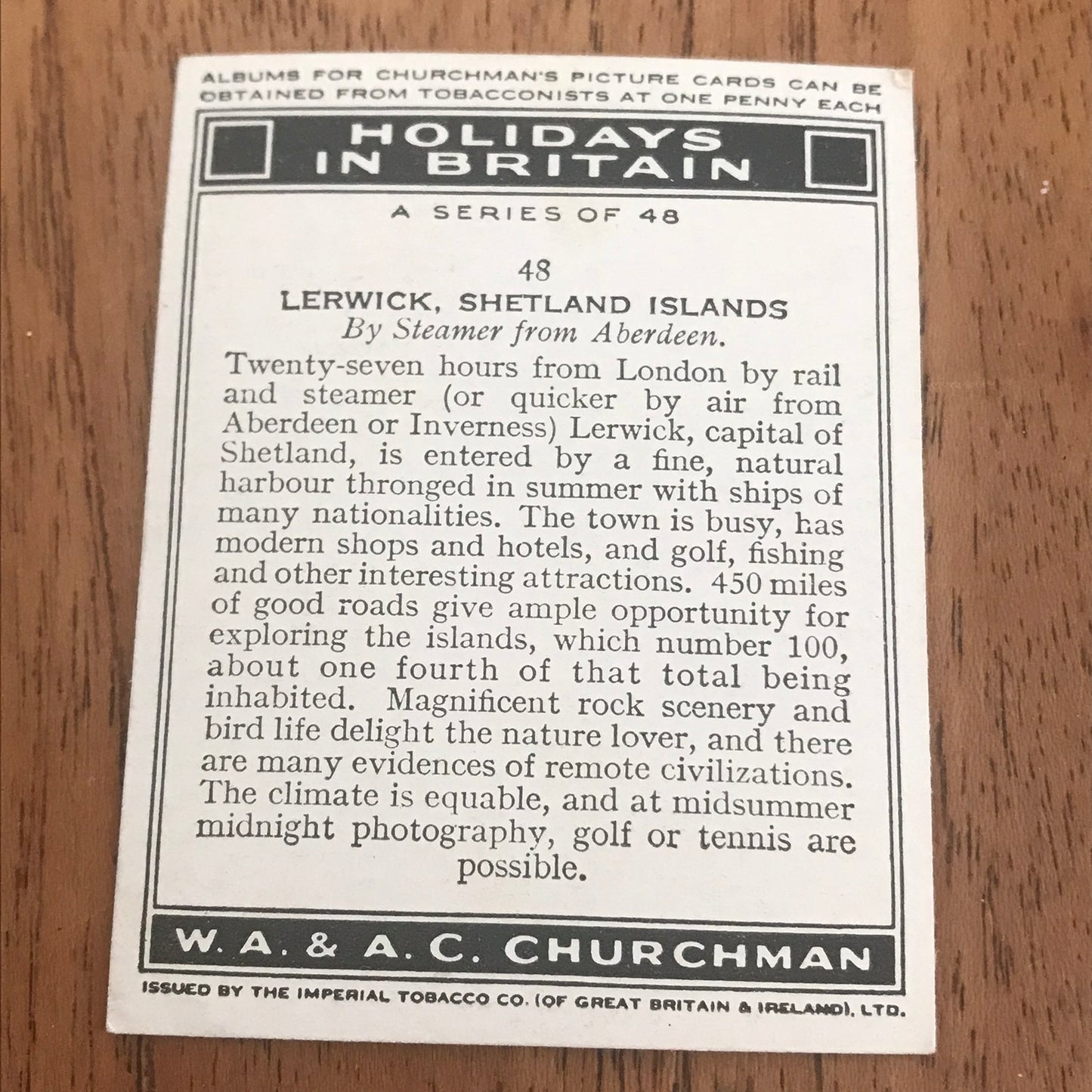 'Holidays In Britain' Churchman's Cigarette Cards 1938 SOLD INDIVIDUALLY - TAKE YOUR PICK!