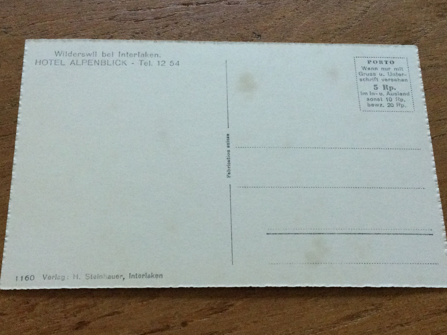 Vintage 1920s Postcard - Hotel Alpenblick Wilderswil Bei Interlaken SWITZERLAND - Black And White