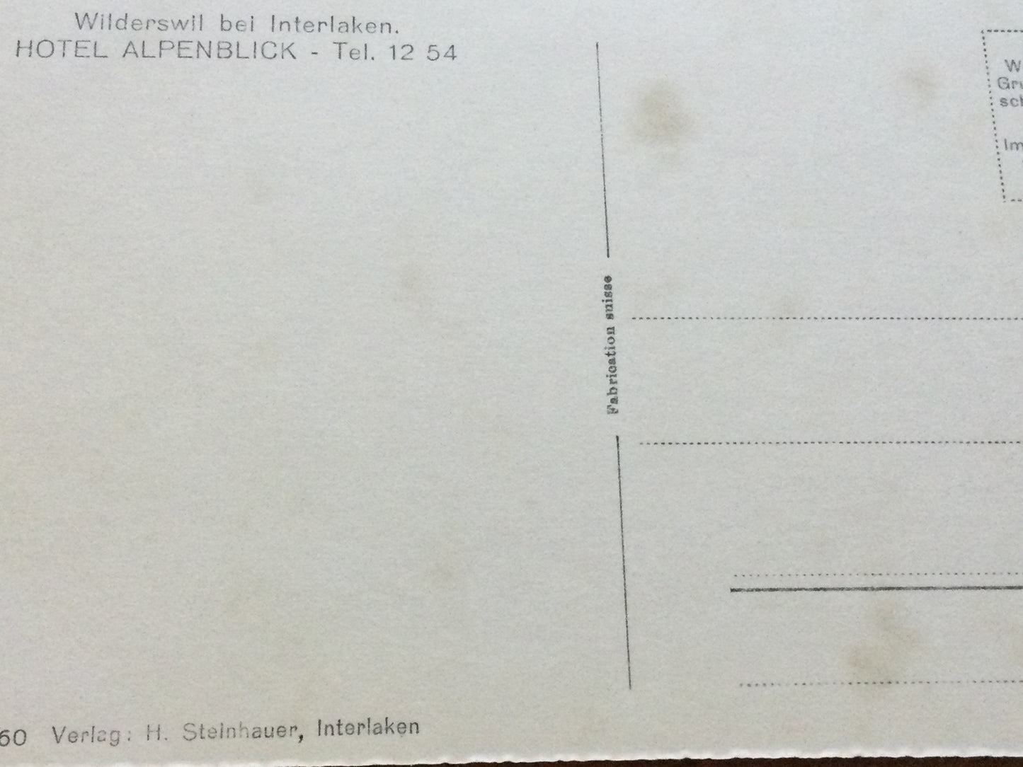 Vintage 1920s Postcard - Hotel Alpenblick Wilderswil Bei Interlaken SWITZERLAND - Black And White