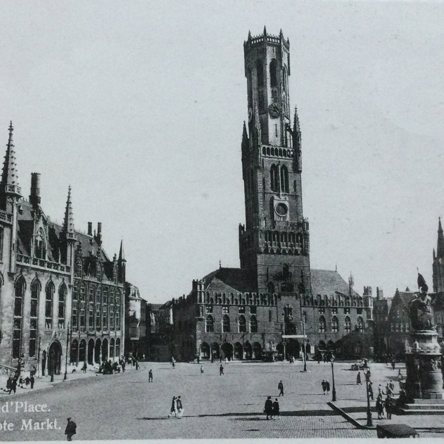 Vintage 1930s Postcard - Bruges BELGIUM - Grand Place Groote Markt Market Square - Black And White