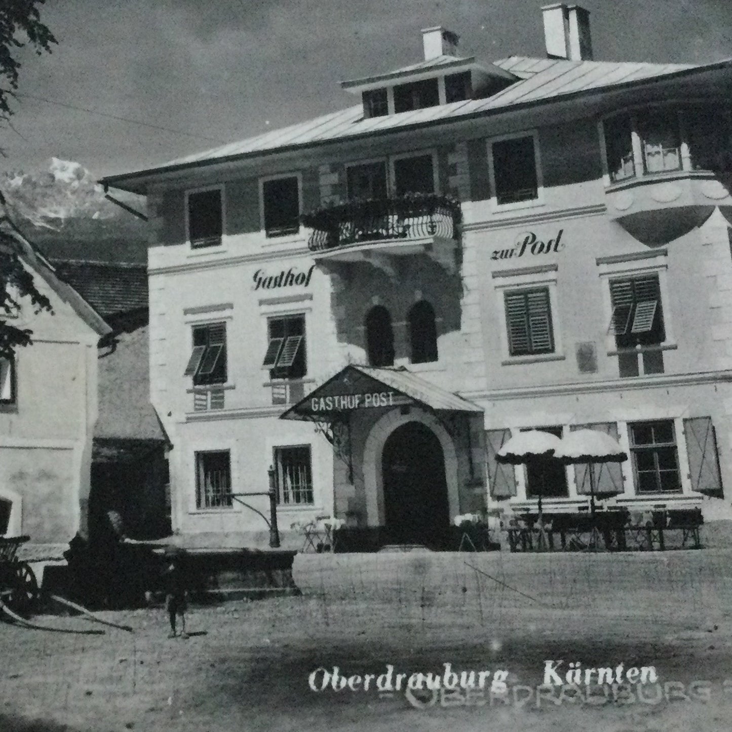 Vintage 1930s postcard - AUSTRIA - Oberdrauburg Karnten - Gasthof Zur Post Hotel - Black And White