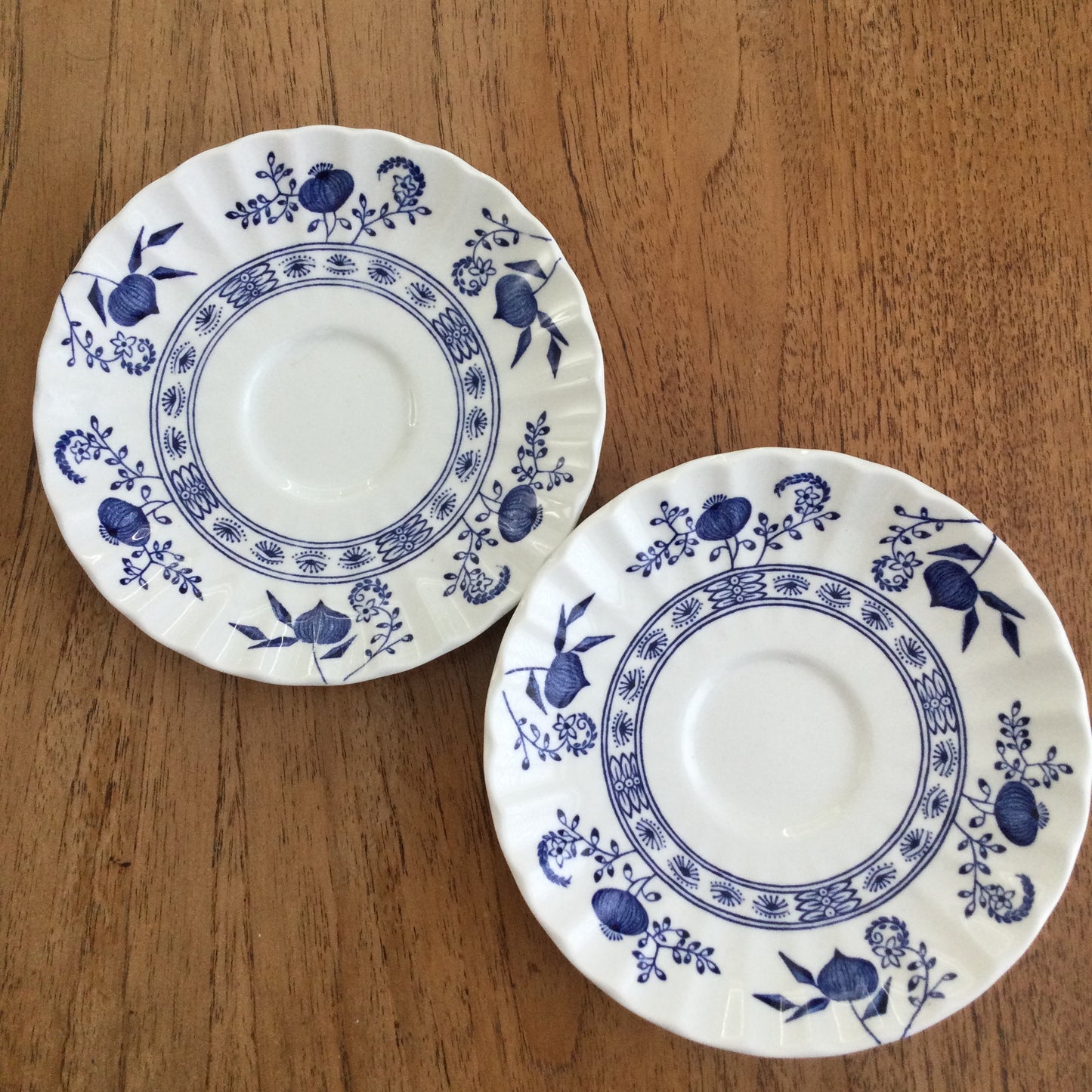 Vintage J&G Meakin Blue Nordic pair of spare saucers 15cm diameter Scandi Blue and white 1960s hygge folk style fluted edge